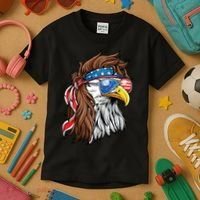 Patriotic Bald Eagle Mullet USA American Flag 4th Of July Kids T-Shirt thumb 3