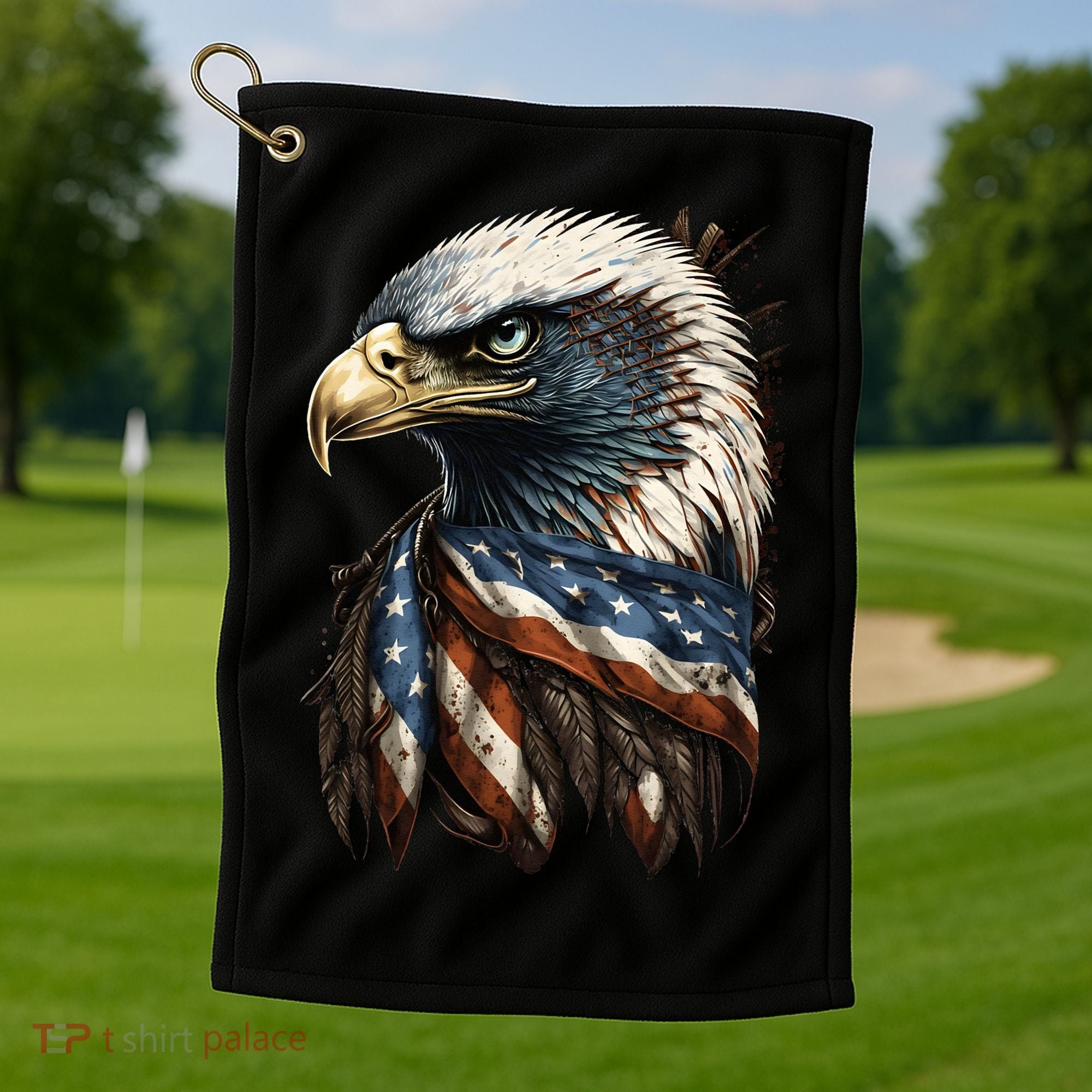 Patriotic Bald Eagle 4th Of July USA American Flag Golf Towel