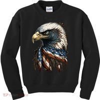 Patriotic Bald Eagle 4th Of July USA American Flag Kids Sweatshirt thumb 0