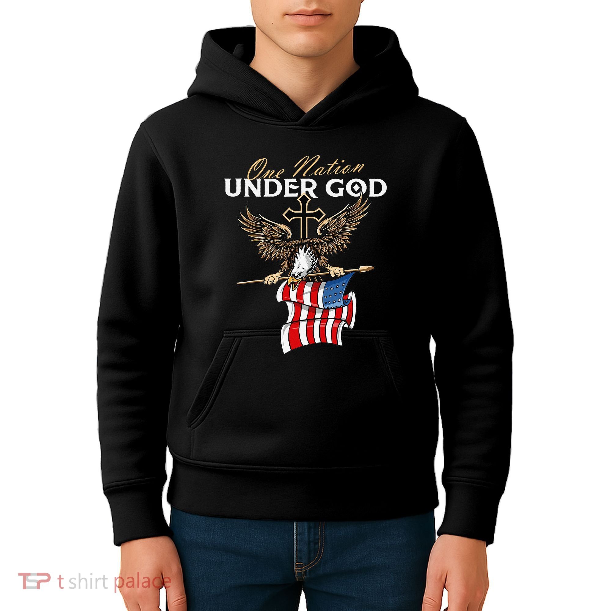 Patriotic Bald Eagle USA American Flag 4th of July Fourth Kids Hoodie