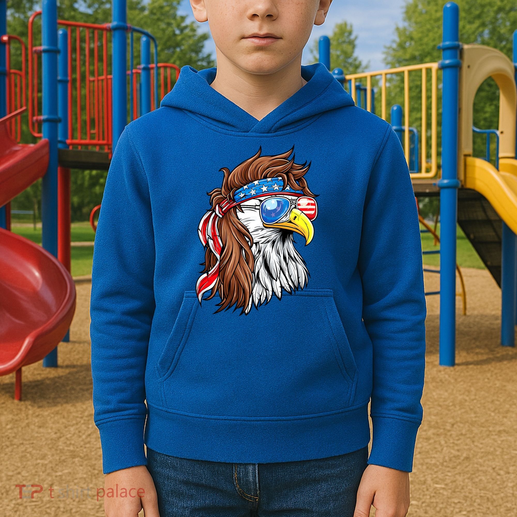 Patriotic Bald Eagle Mullet USA American Flag 4th Of July Kids Hoodie