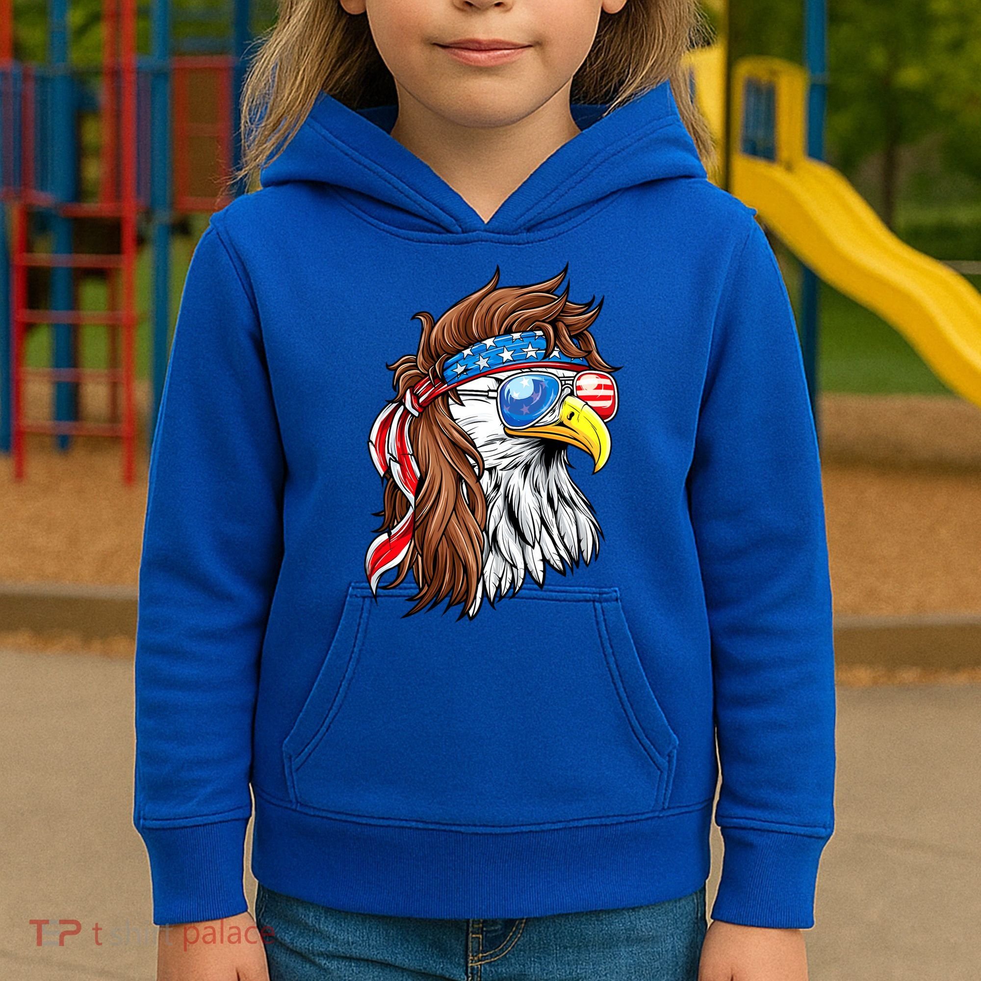 Patriotic Bald Eagle Mullet USA American Flag 4th Of July Kids Hoodie