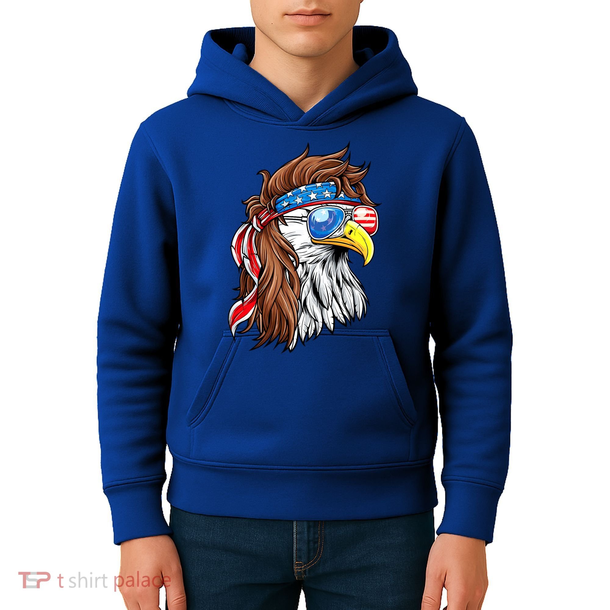 Patriotic Bald Eagle Mullet USA American Flag 4th Of July Kids Hoodie