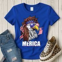 Patriotic Bald Eagle Mullet USA American Flag 4th Of July Women's T-Shirt thumb 3