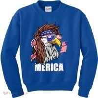 Patriotic Bald Eagle Mullet USA American Flag 4th Of July Kids Sweatshirt thumb 0