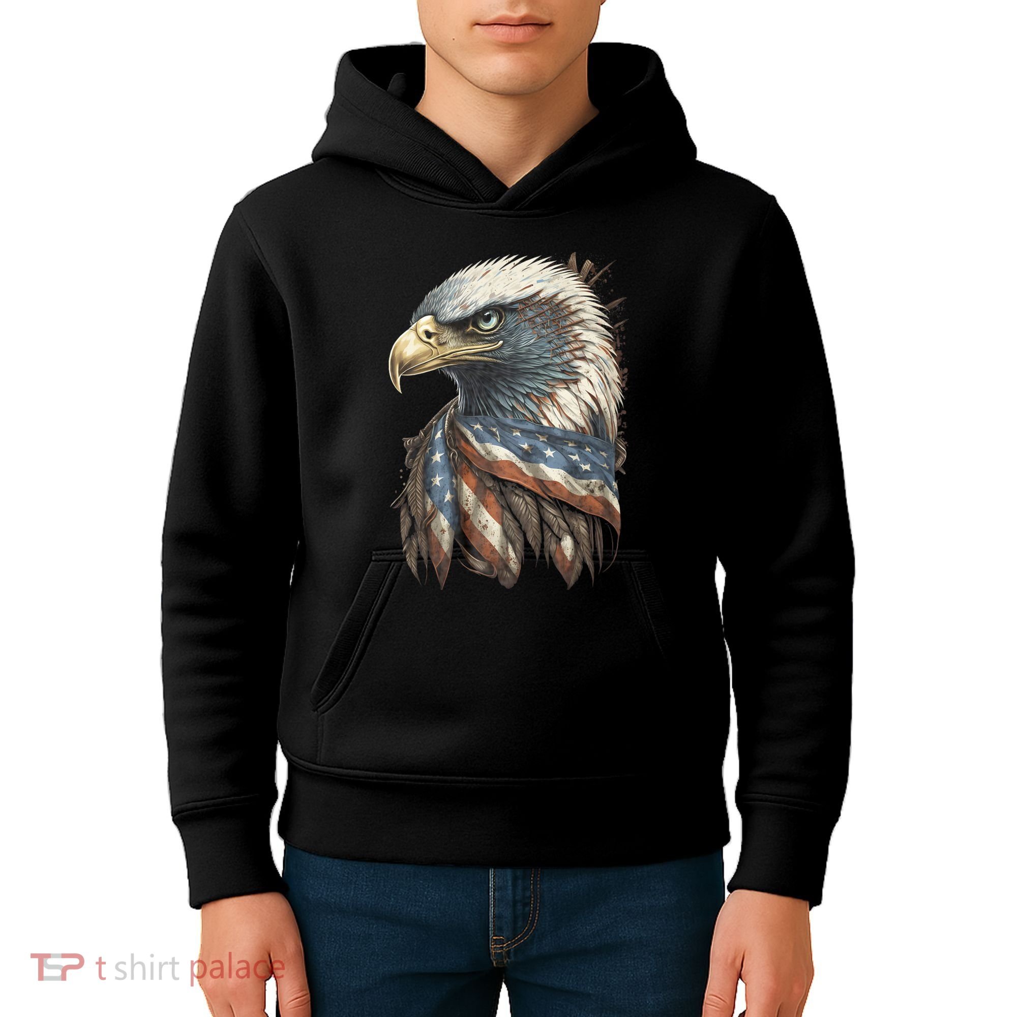 Patriotic Bald Eagle 4th Of July Usa American Flag Kids Hoodie