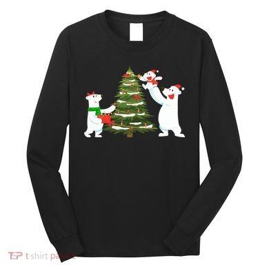 Polar Bear Family With Christmas Tree Long Sleeve Shirt