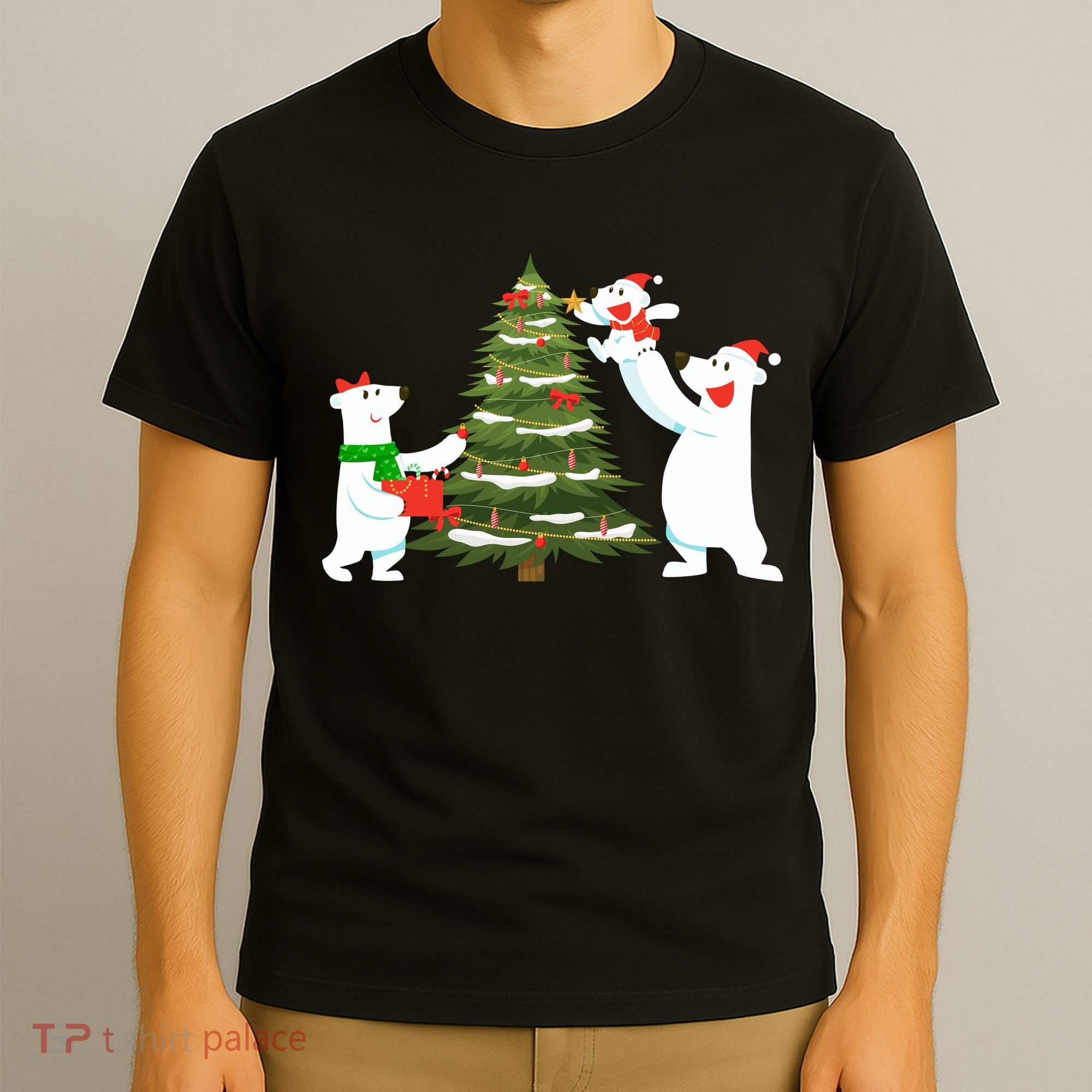 Polar Bear Family With Christmas Tree T-Shirt