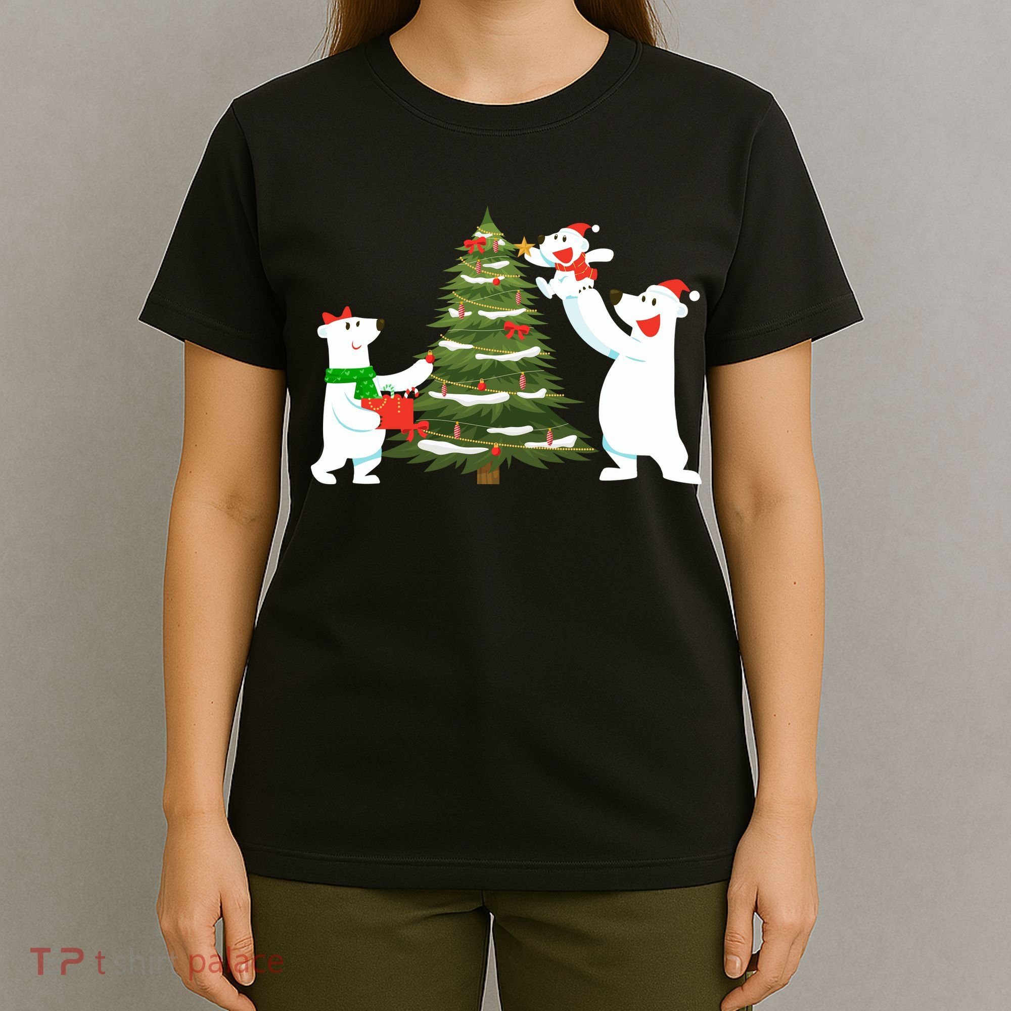 Polar Bear Family With Christmas Tree T-Shirt
