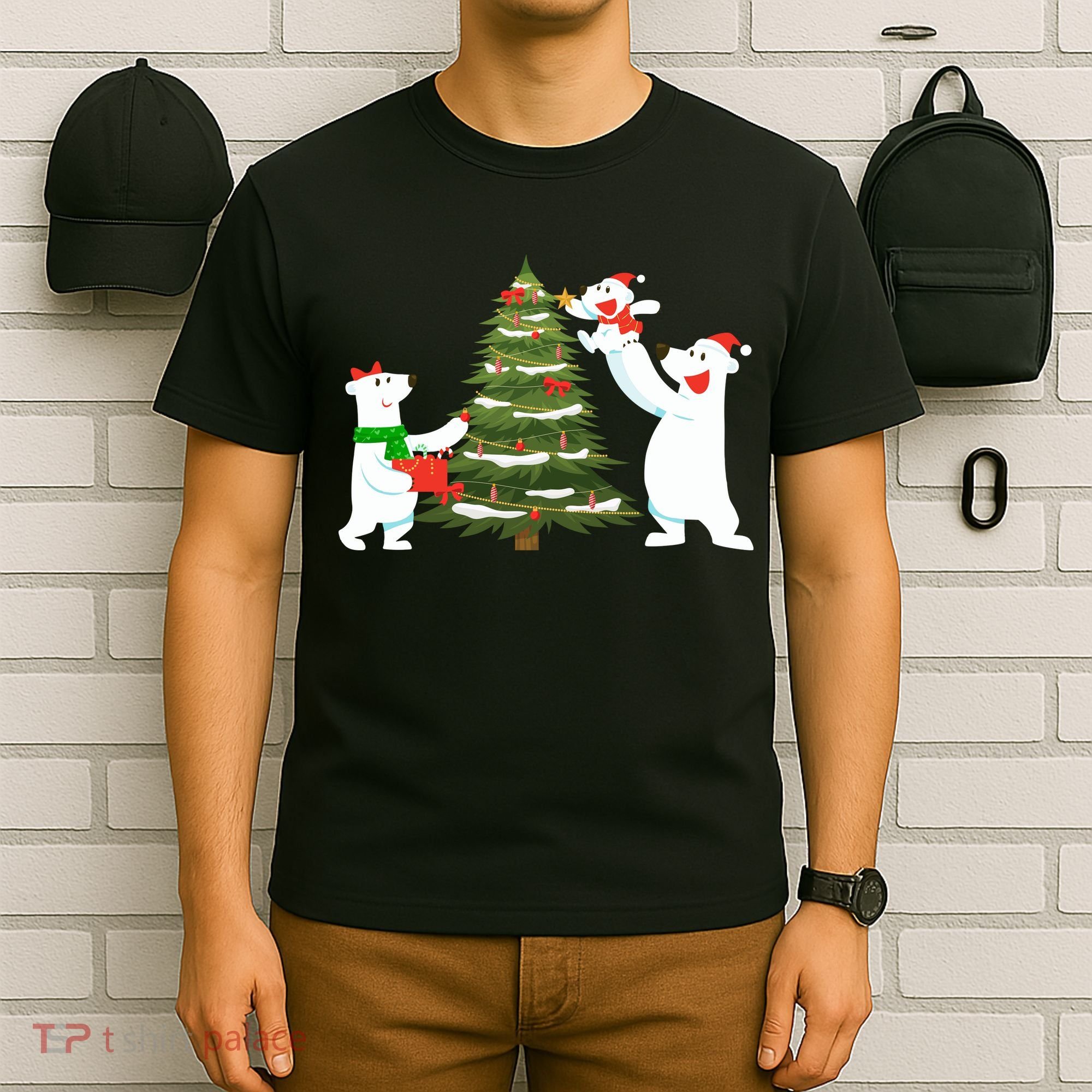 Polar Bear Family With Christmas Tree T-Shirt