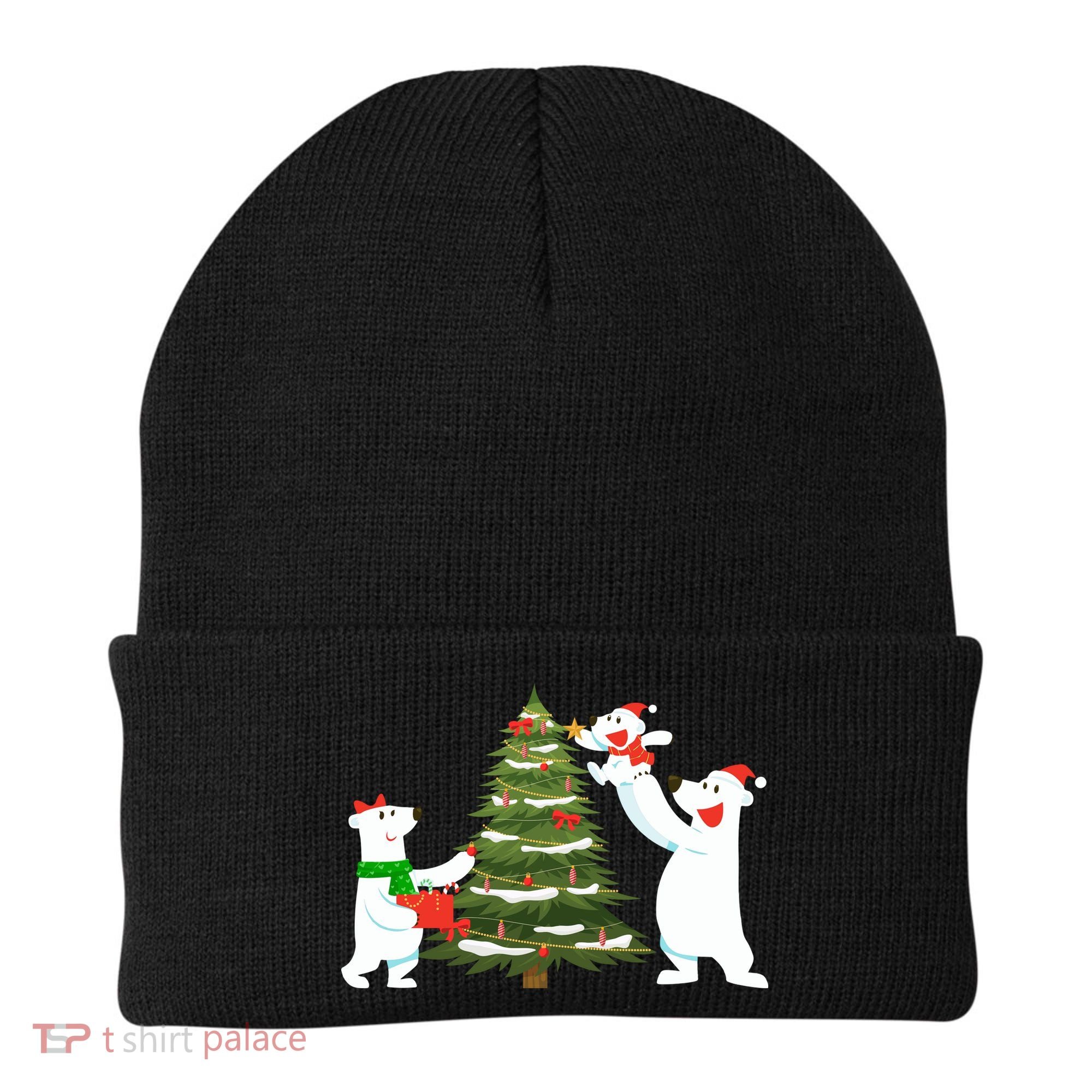 Polar Bear Family With Christmas Tree Beanie