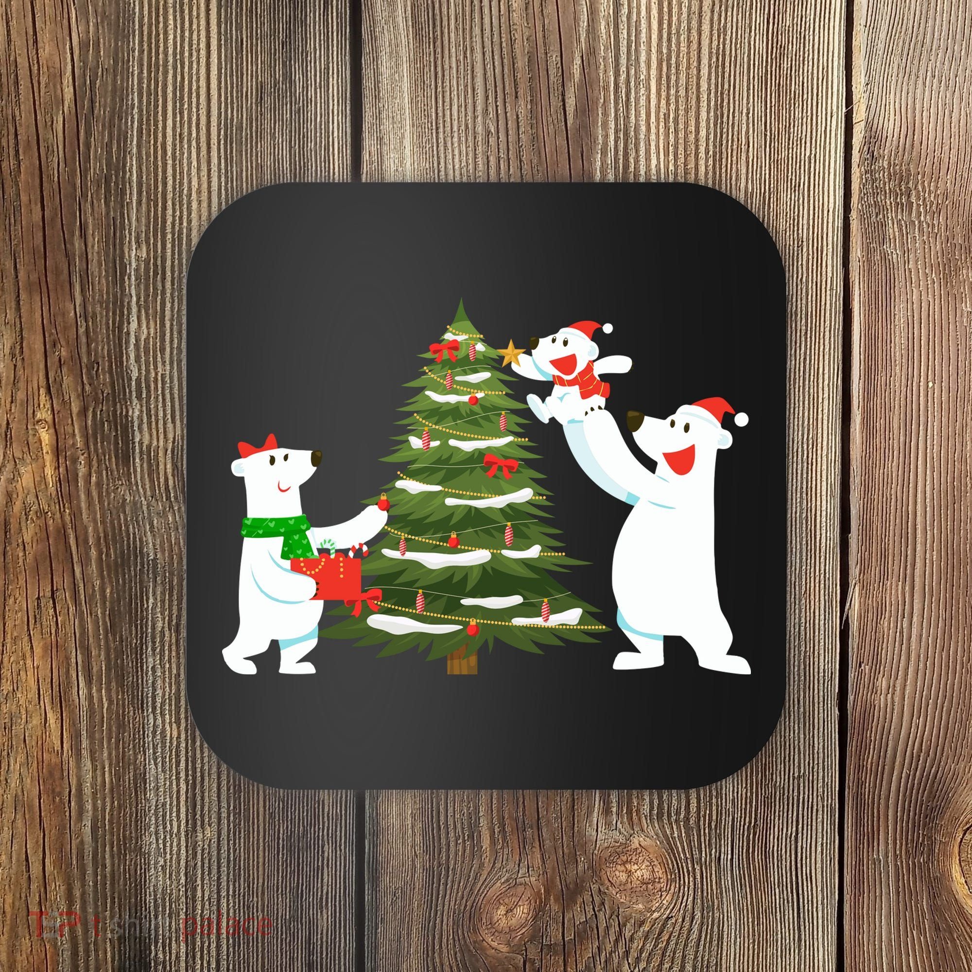 Polar Bear Family With Christmas Tree Coaster