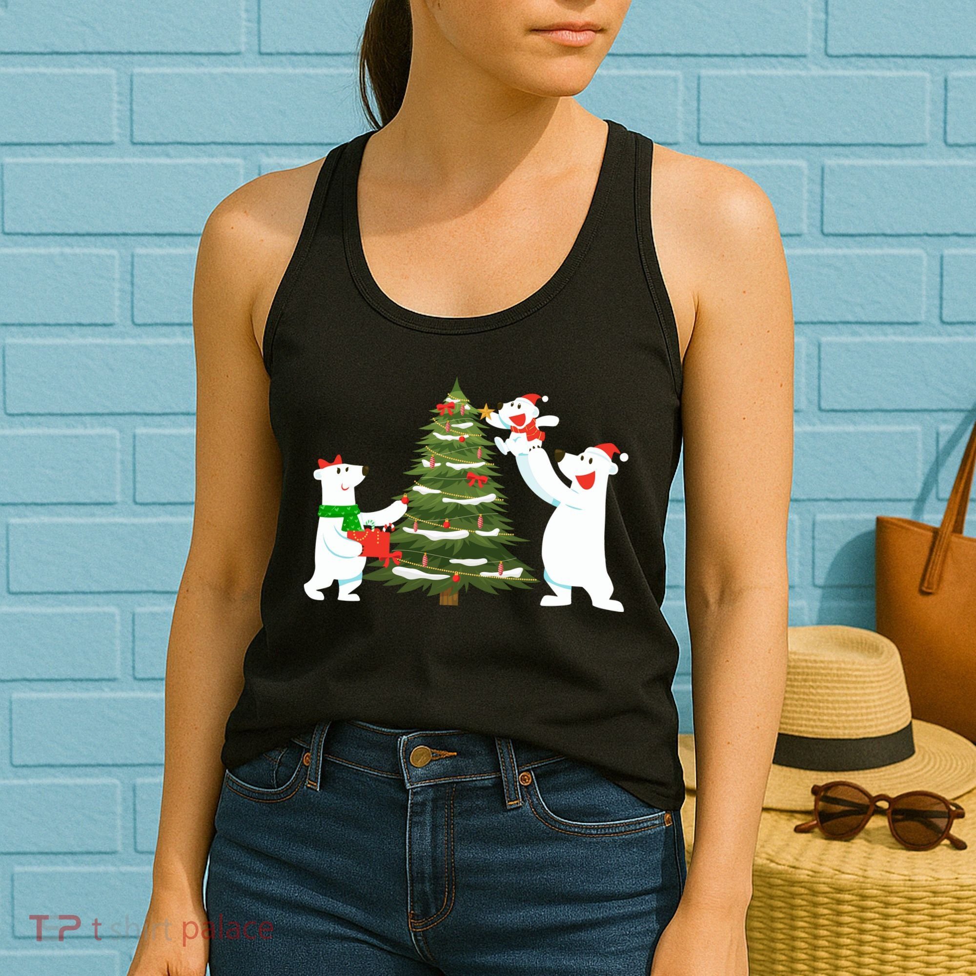 Polar Bear Family With Christmas Tree Women's Tank Top