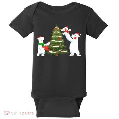 Polar Bear Family With Christmas Tree Baby Bodysuit