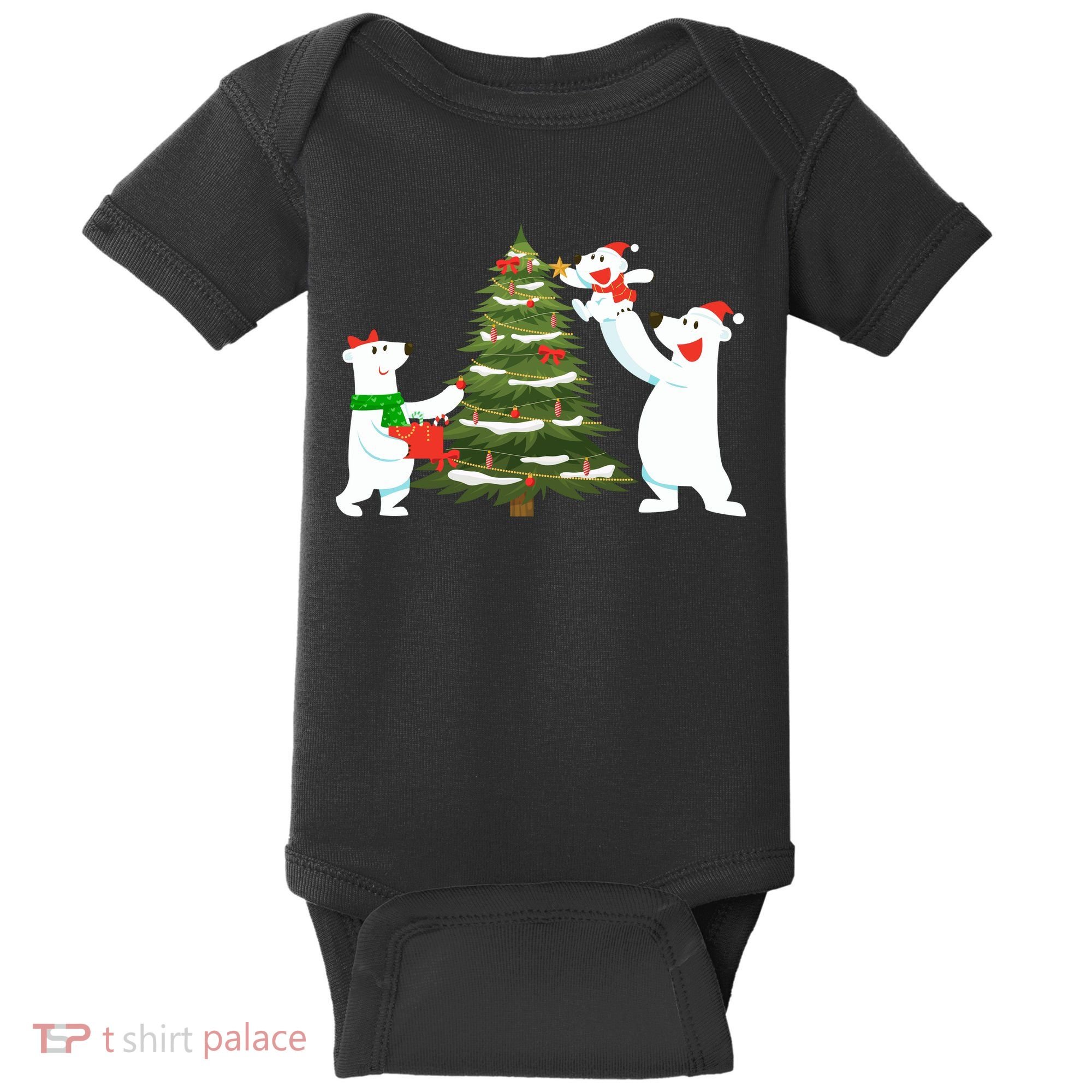 Polar Bear Family With Christmas Tree Baby Bodysuit
