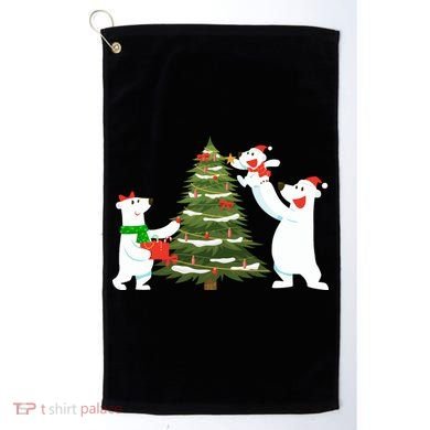 Polar Bear Family With Christmas Tree Golf Towel