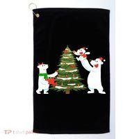 Polar Bear Family With Christmas Tree Golf Towel thumb 0