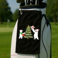 Polar Bear Family With Christmas Tree Golf Towel thumb 2