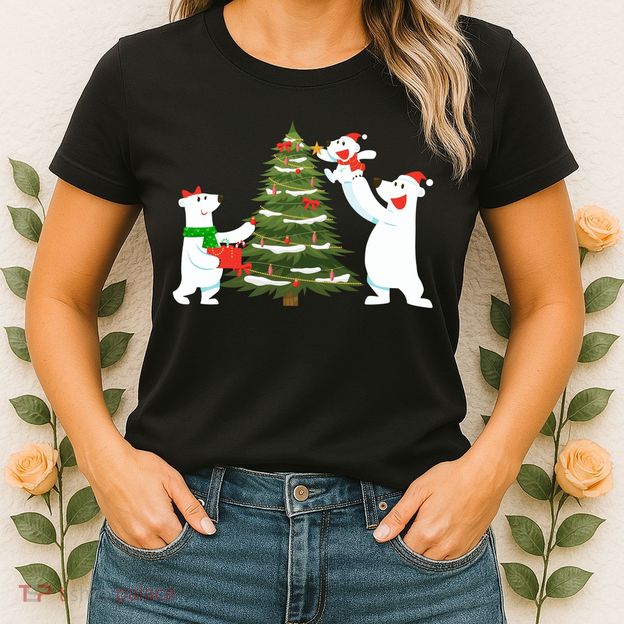 Polar Bear Family With Christmas Tree Women's T-Shirt