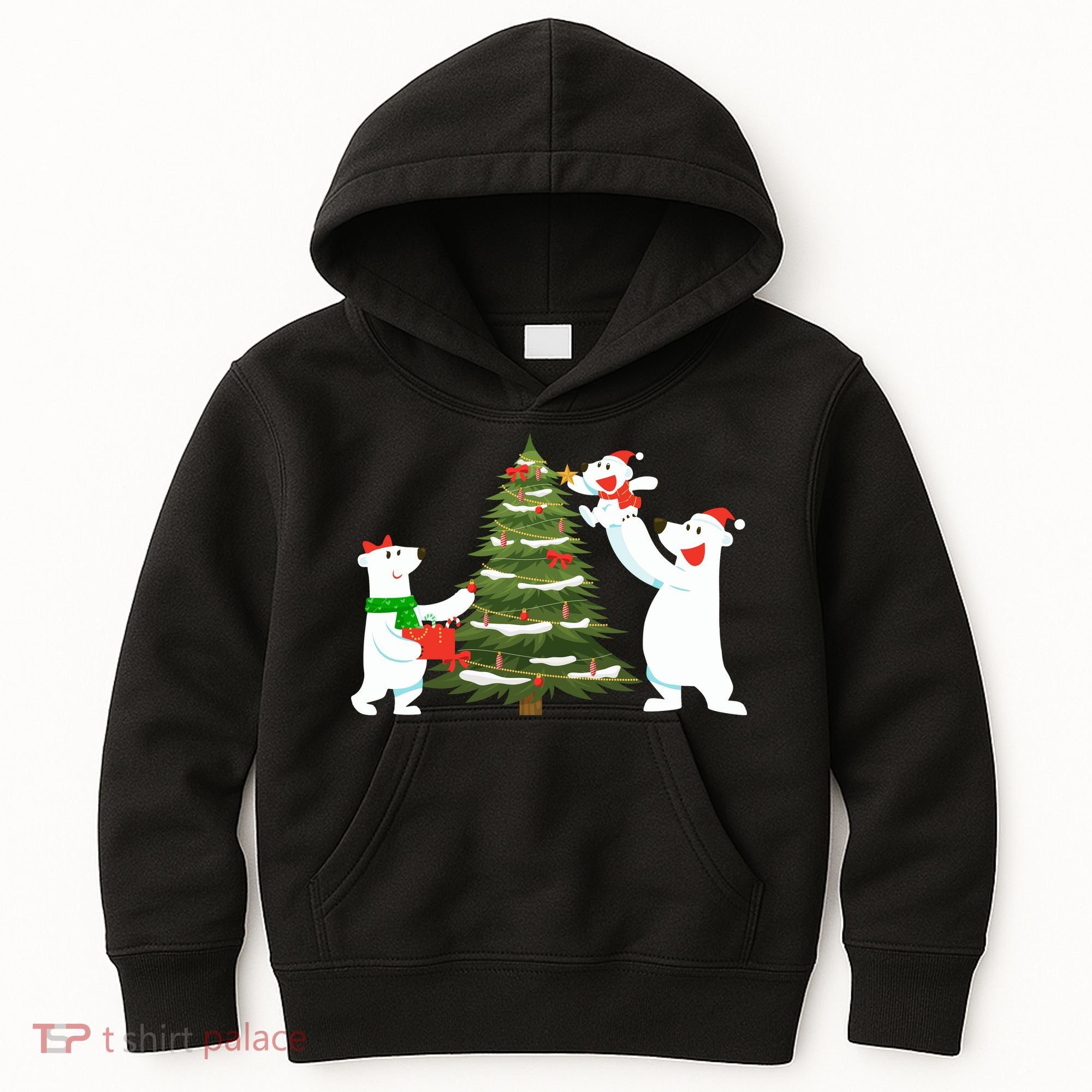Polar Bear Family With Christmas Tree Kids Hoodie