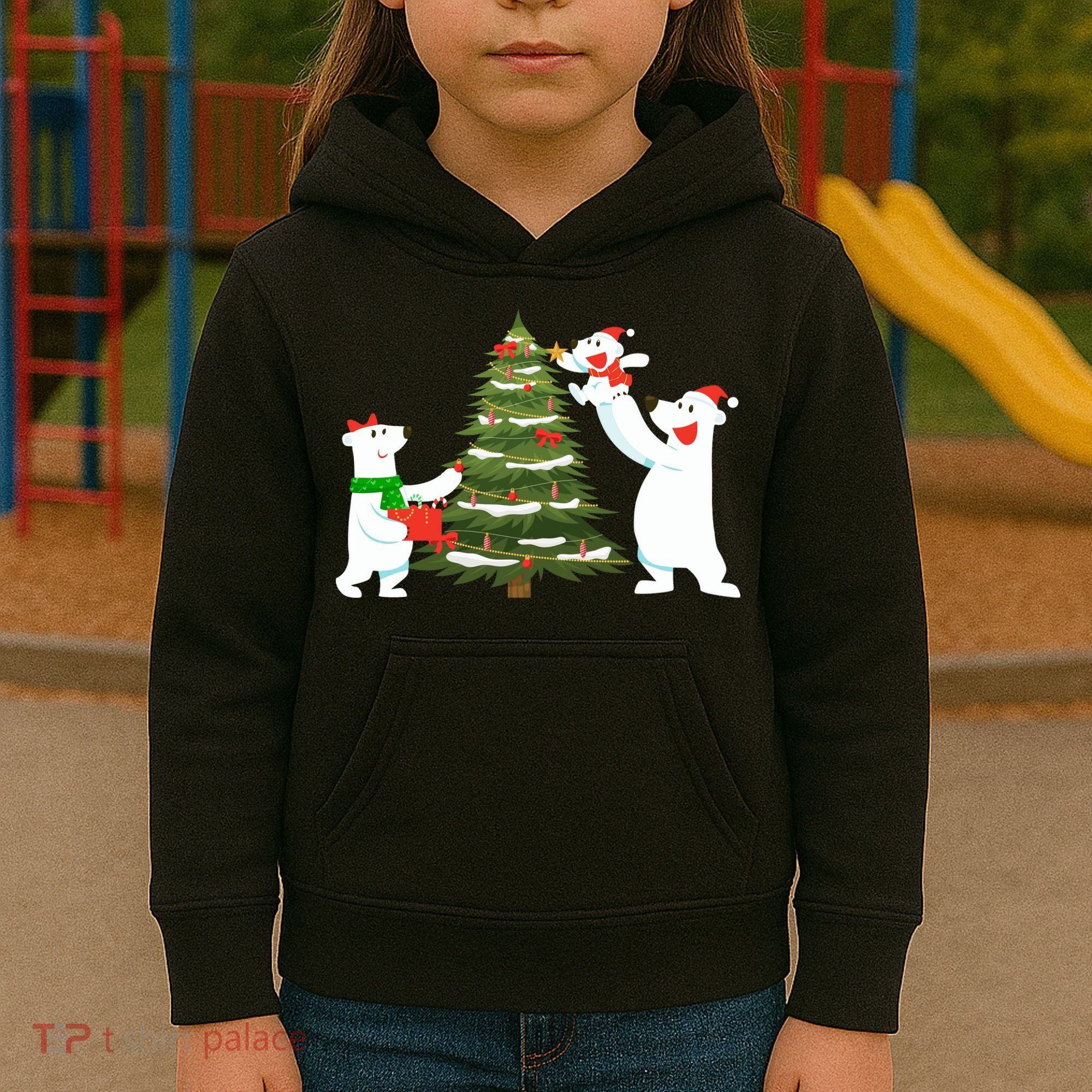 Polar Bear Family With Christmas Tree Kids Hoodie