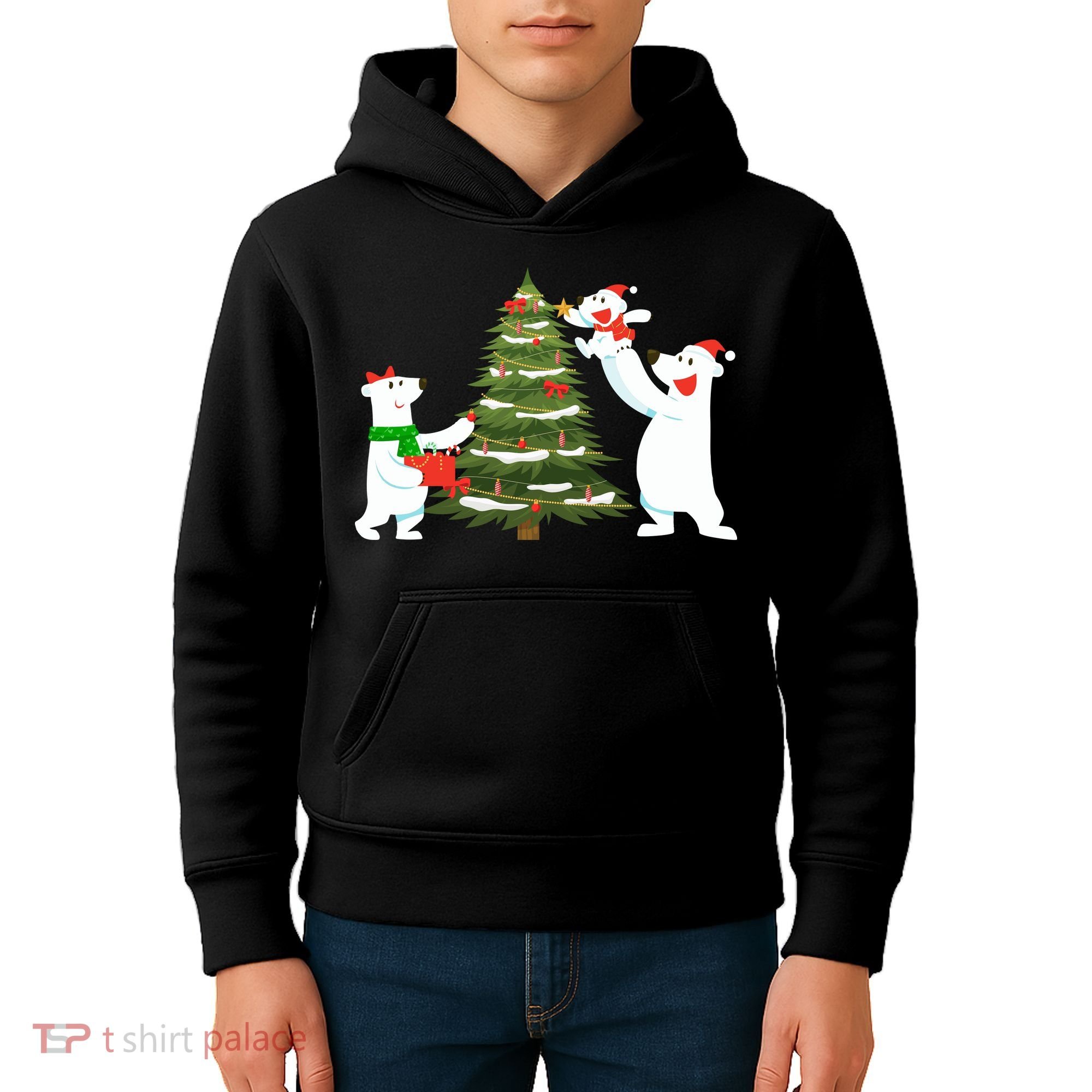 Polar Bear Family With Christmas Tree Kids Hoodie