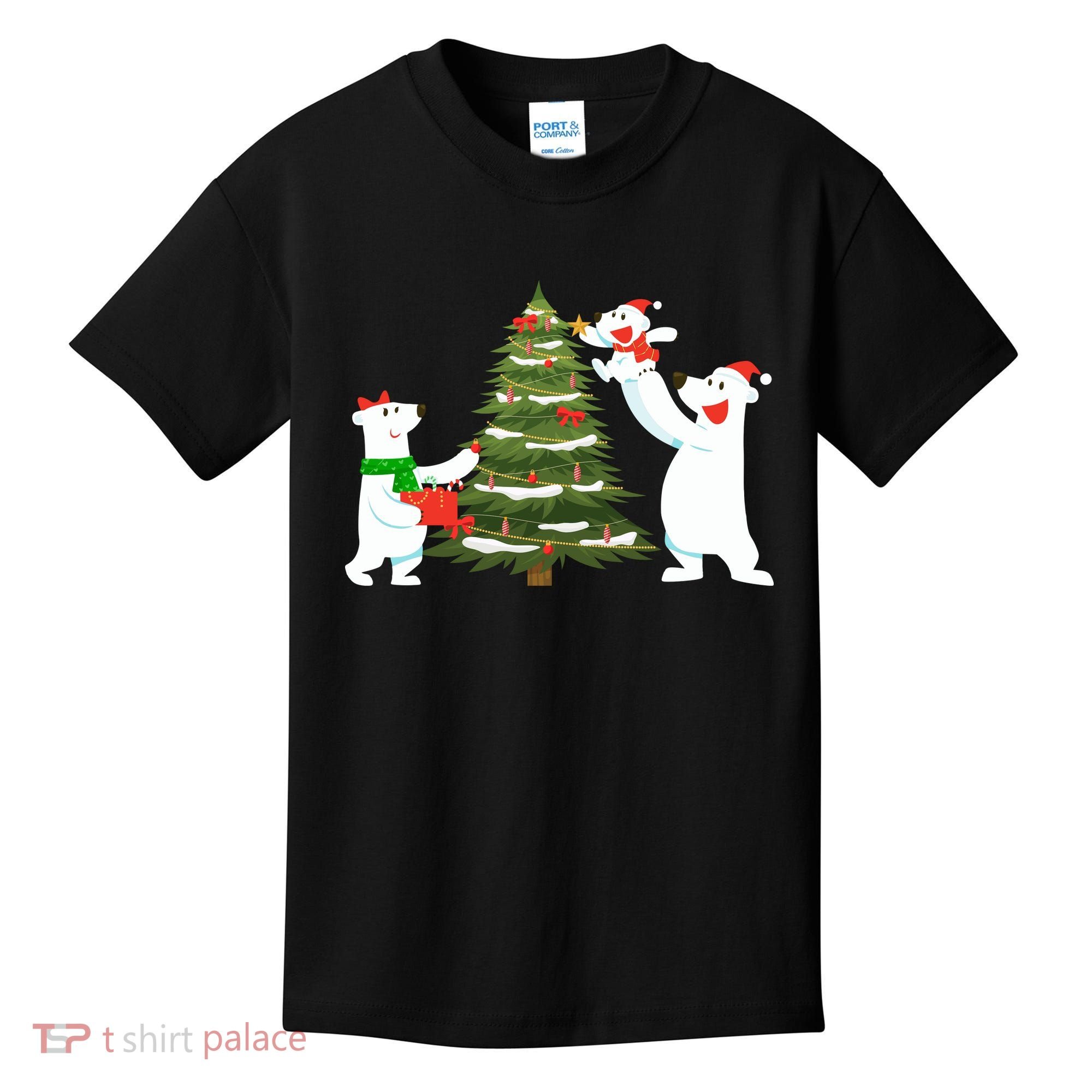 Polar Bear Family With Christmas Tree Kids T-Shirt