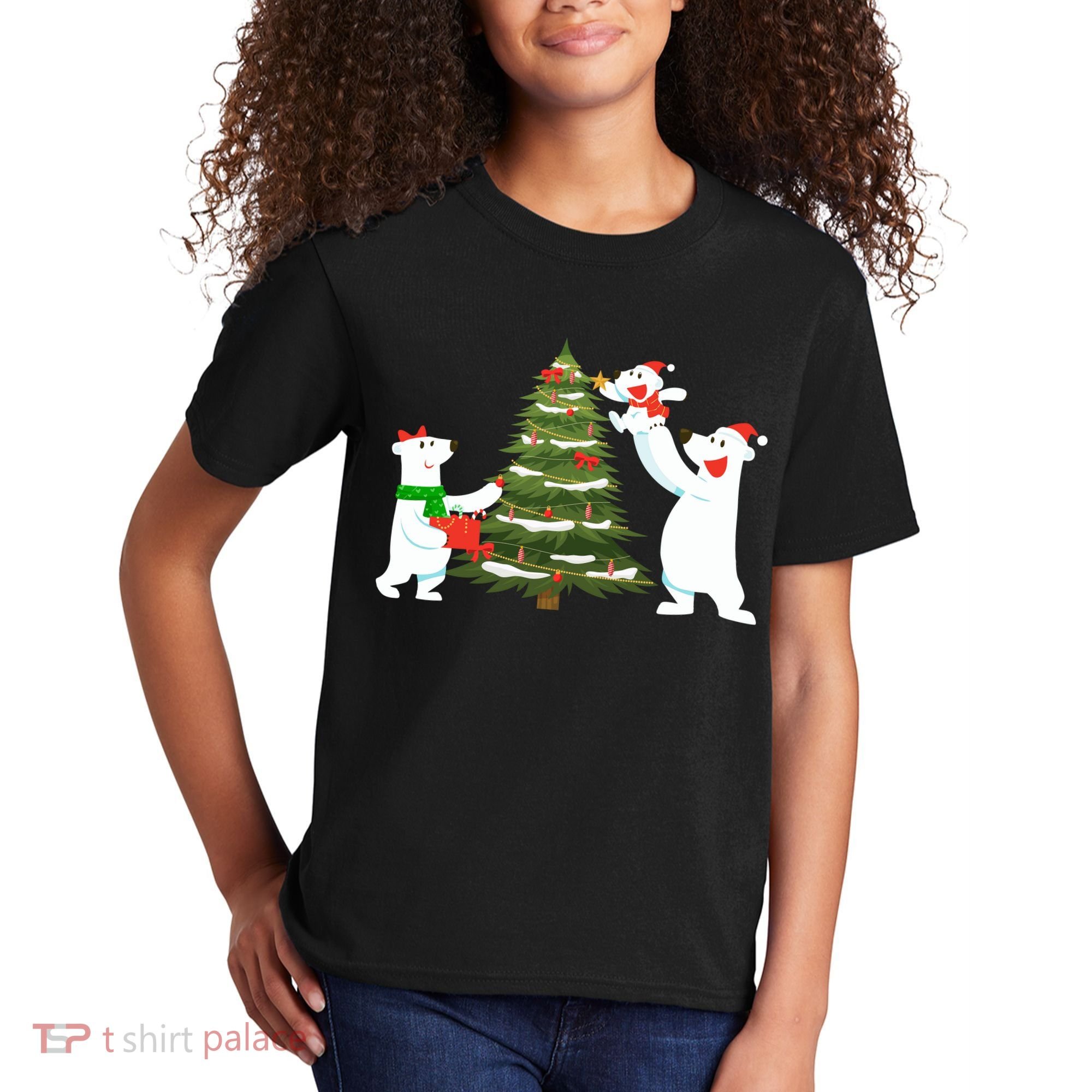 Polar Bear Family With Christmas Tree Kids T-Shirt