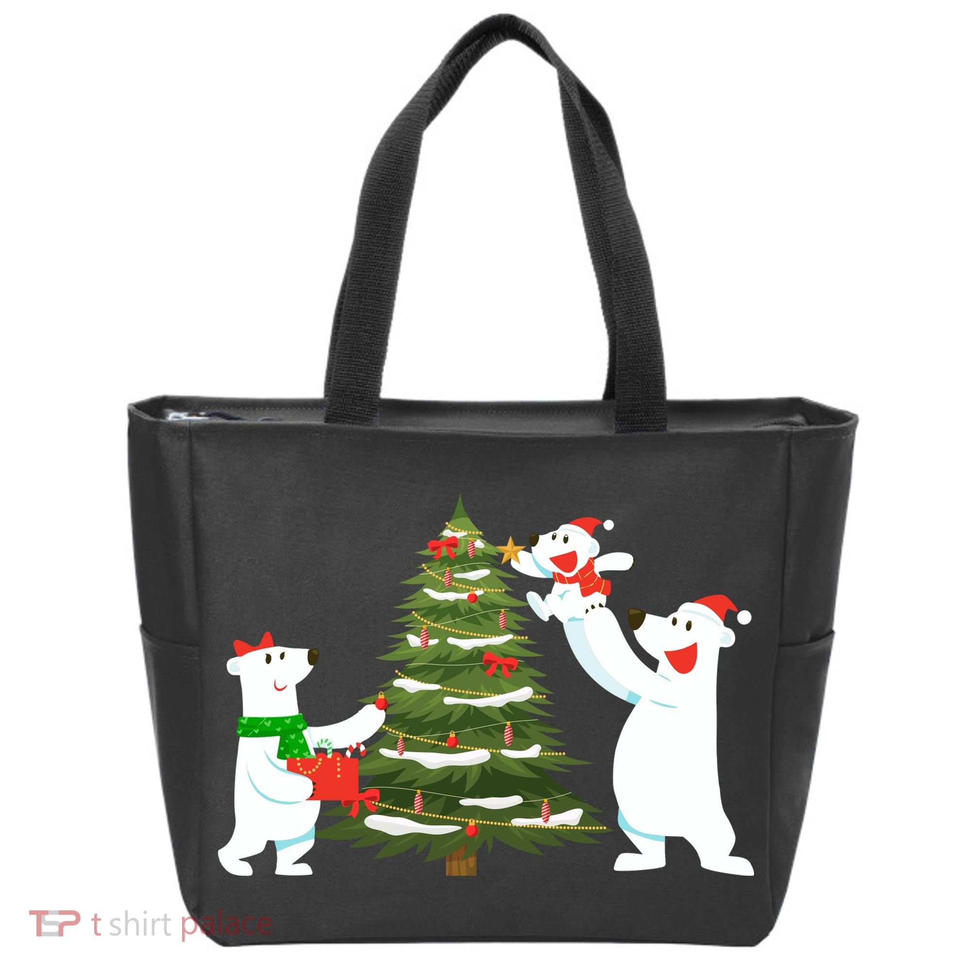 Polar Bear Family With Christmas Tree Tote Bag