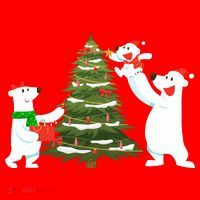 Polar Bear Family With Christmas Tree Santa Hat thumb 1