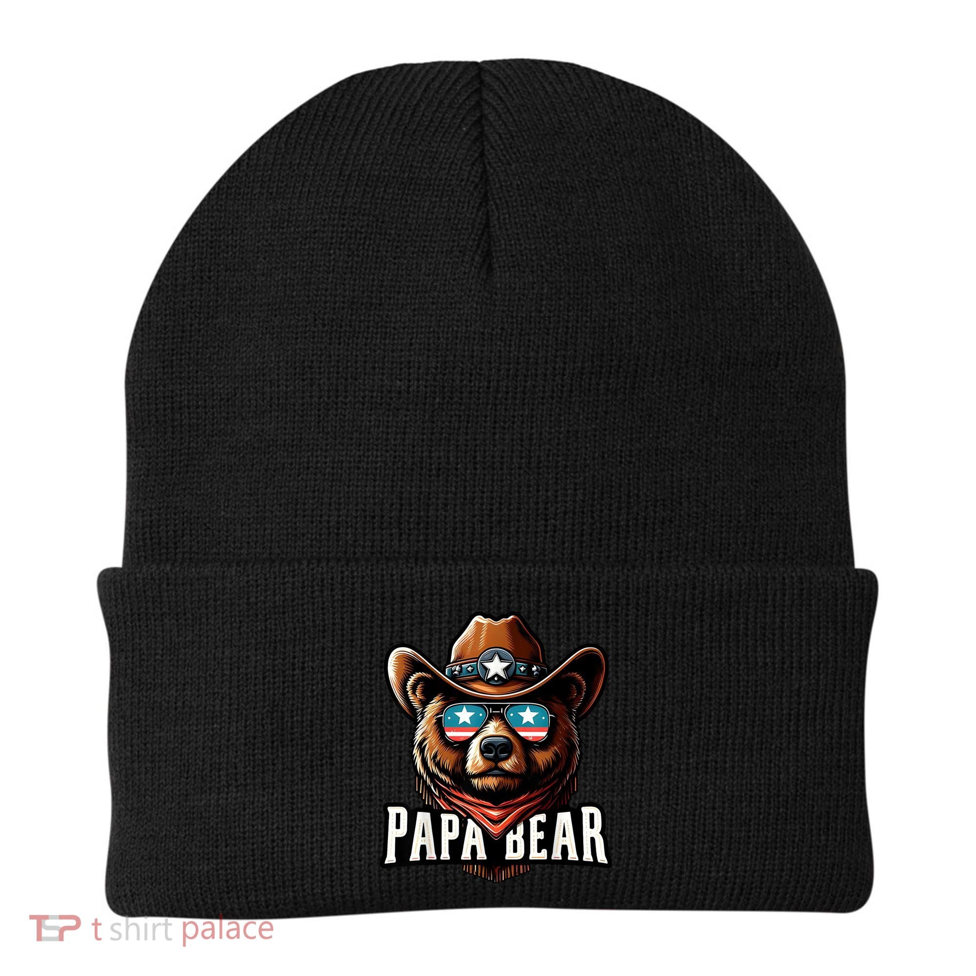 Papa Bear Fathers Day Gift Patriotic Proud Best Dad Beanie