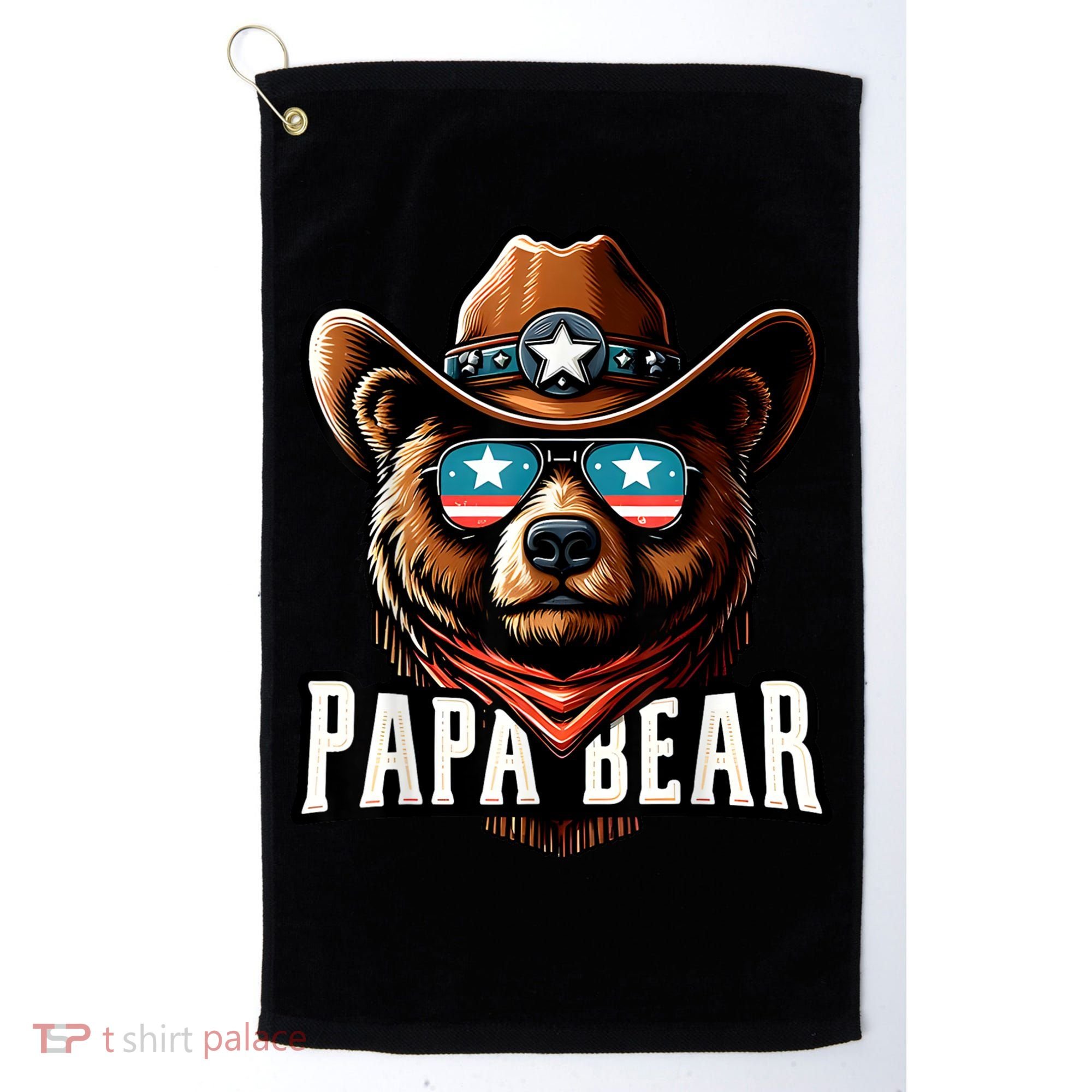 Papa Bear Fathers Day Gift Patriotic Proud Best Dad Golf Towel
