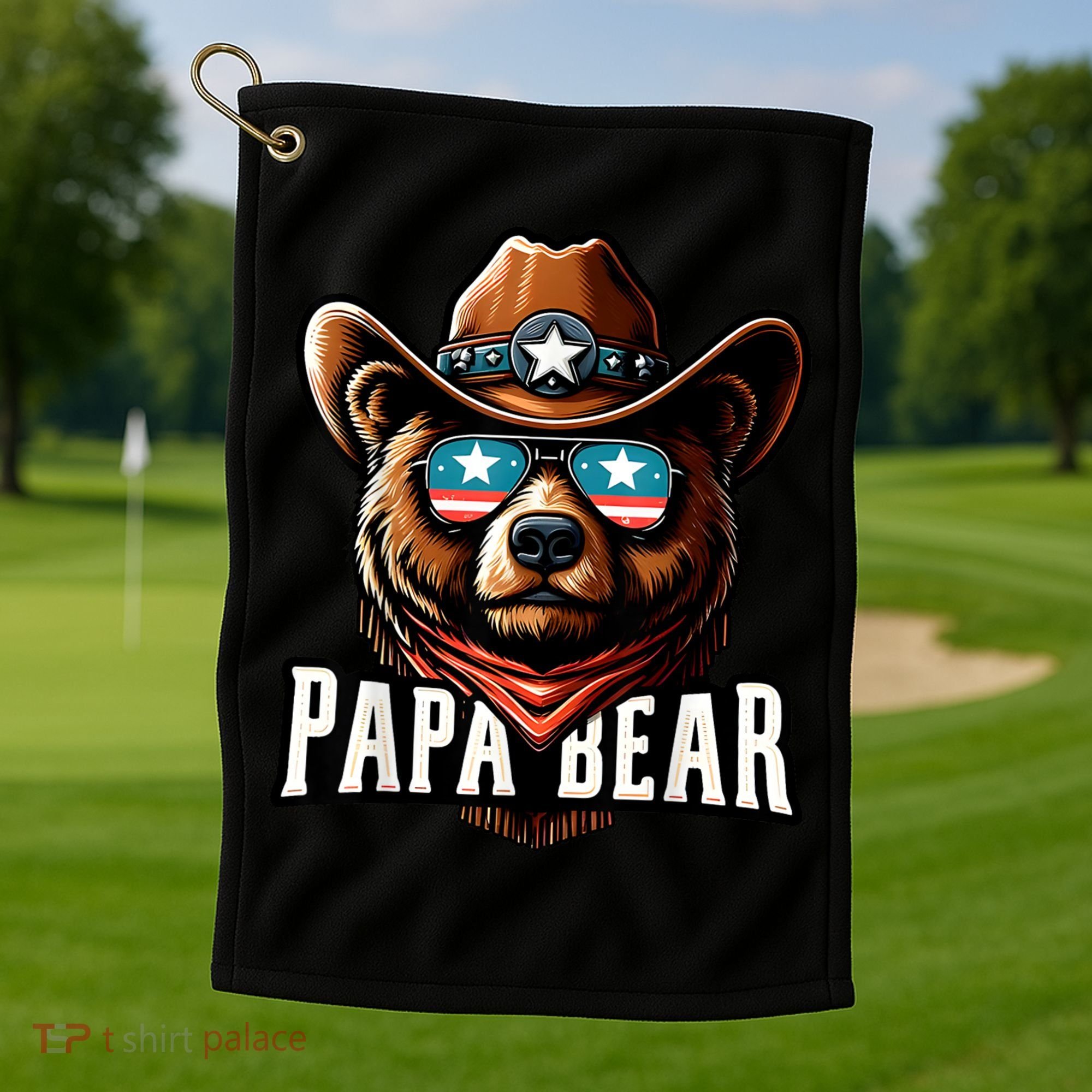 Papa Bear Fathers Day Gift Patriotic Proud Best Dad Golf Towel