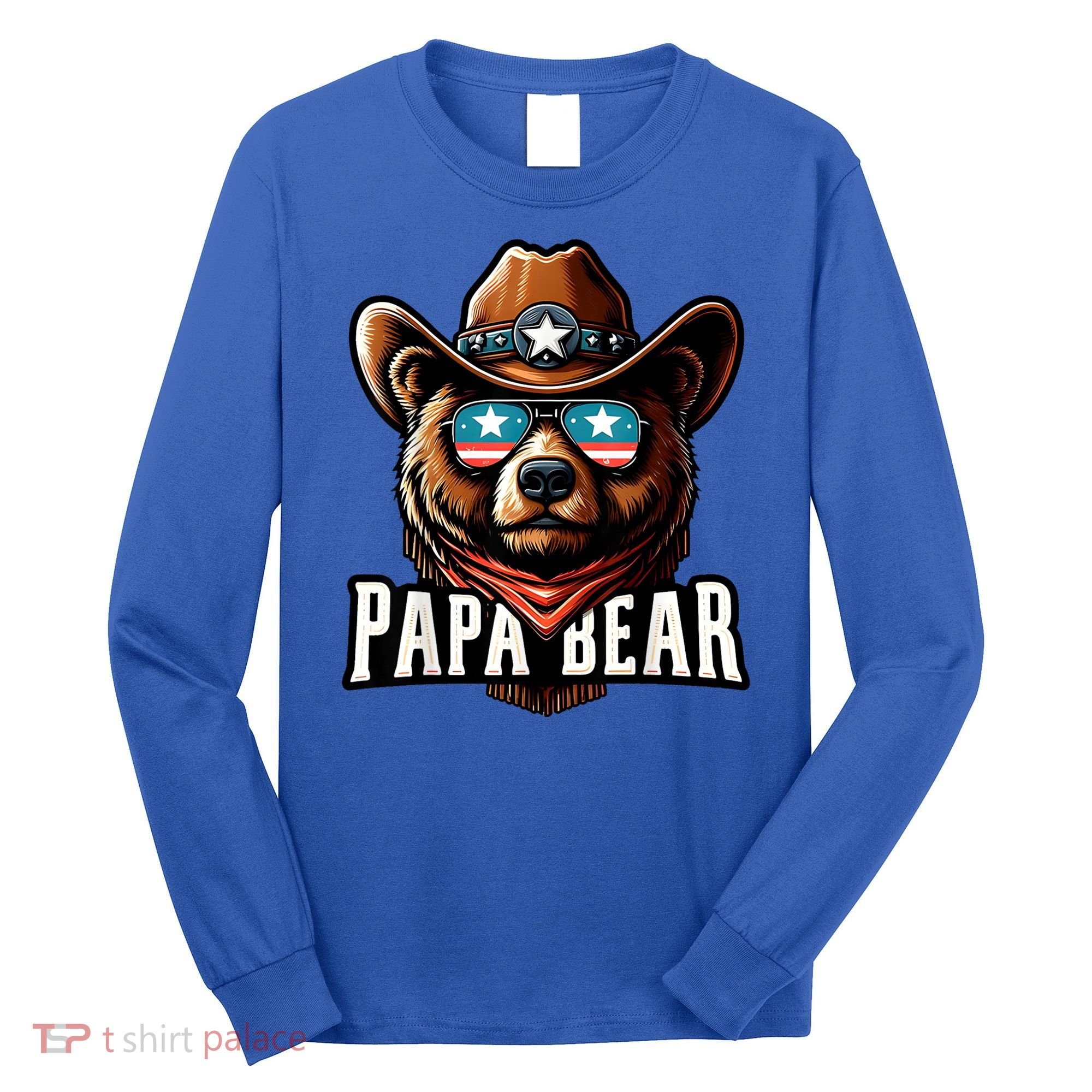 Papa Bear Fathers Day Gift Patriotic Proud Best Dad Long Sleeve Shirt