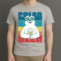 Polar Bear Funny Beer Lover Retro Sunset T-Shirt thumb 3