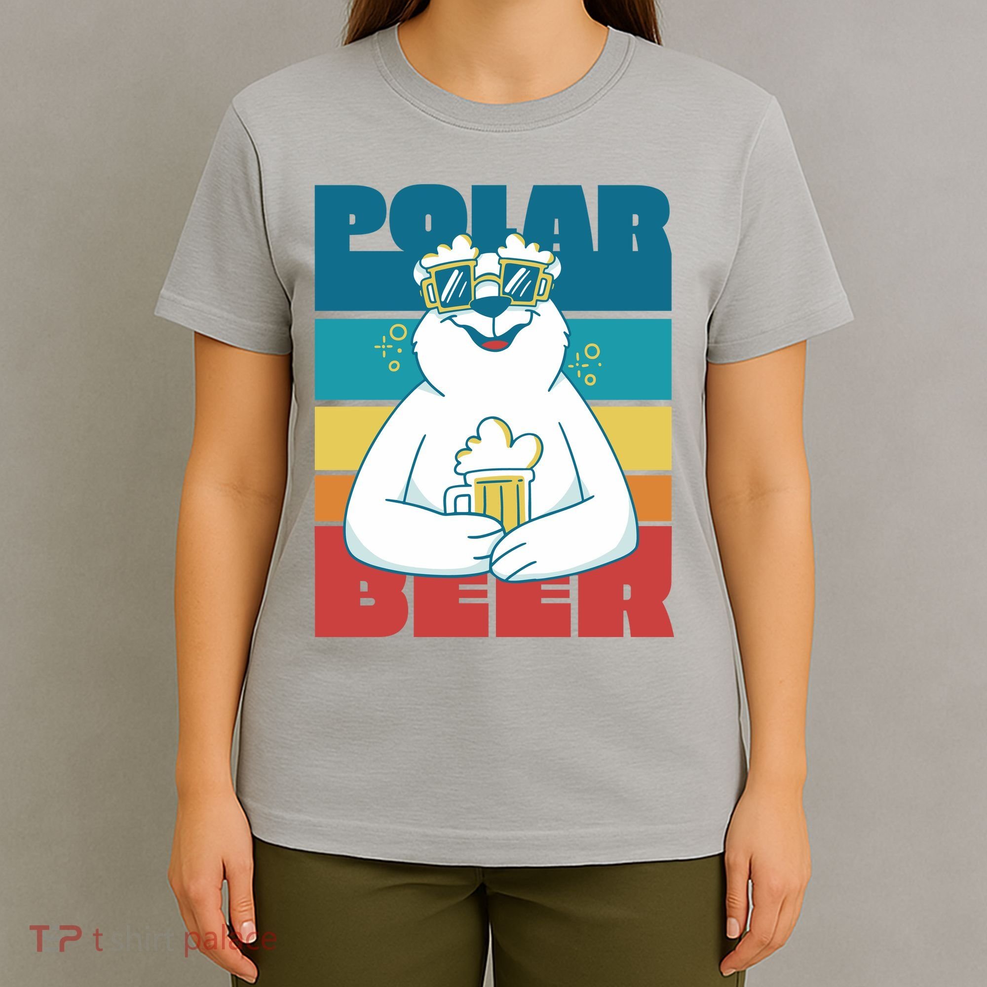 Polar Bear Funny Beer Lover Retro Sunset T-Shirt