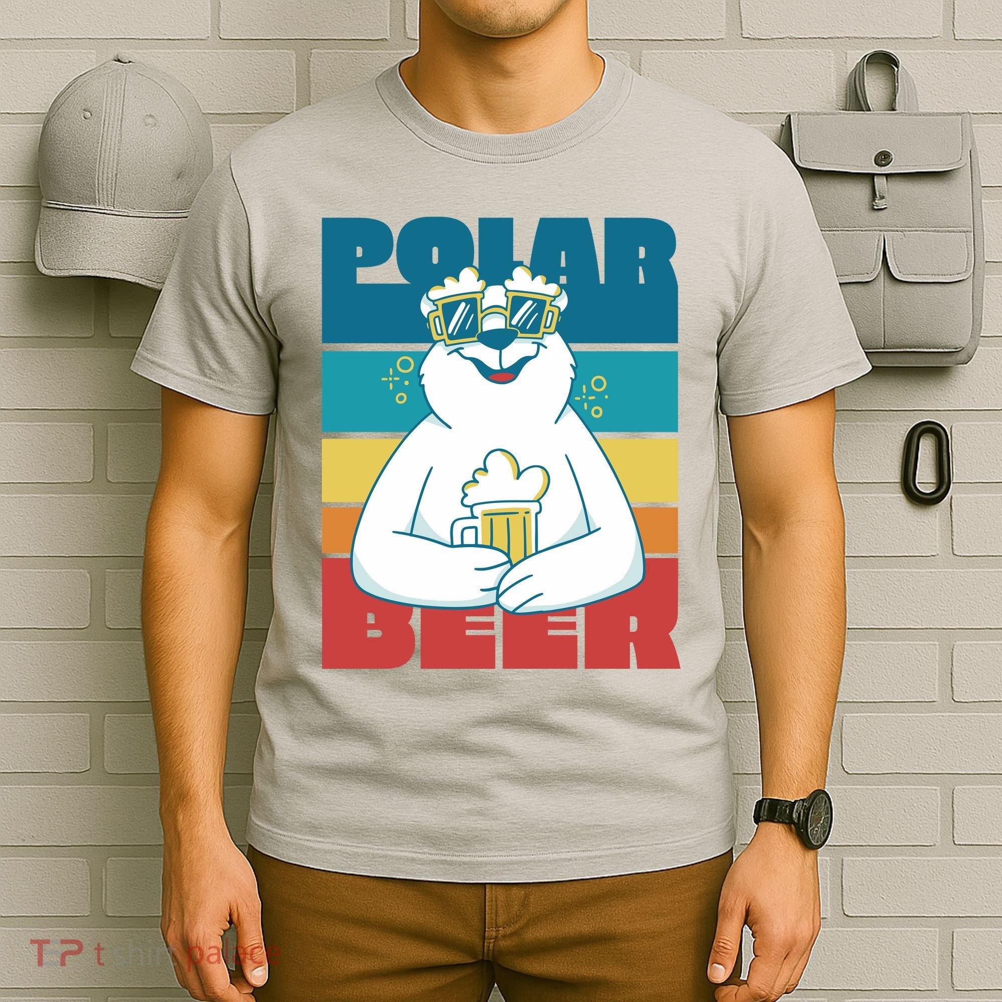 Polar Bear Funny Beer Lover Retro Sunset T-Shirt
