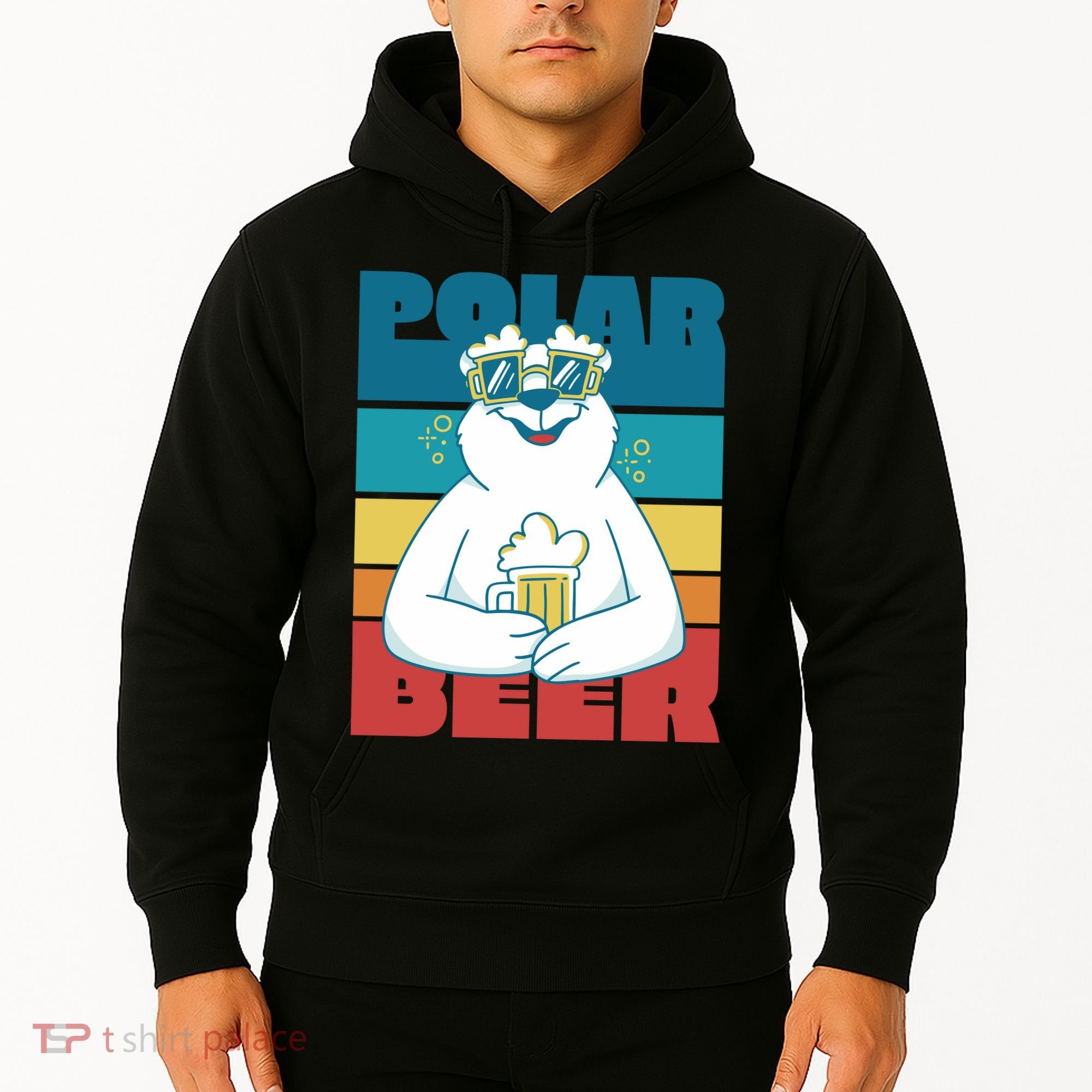 Polar Bear Funny Beer Lover Retro Sunset Hoodie