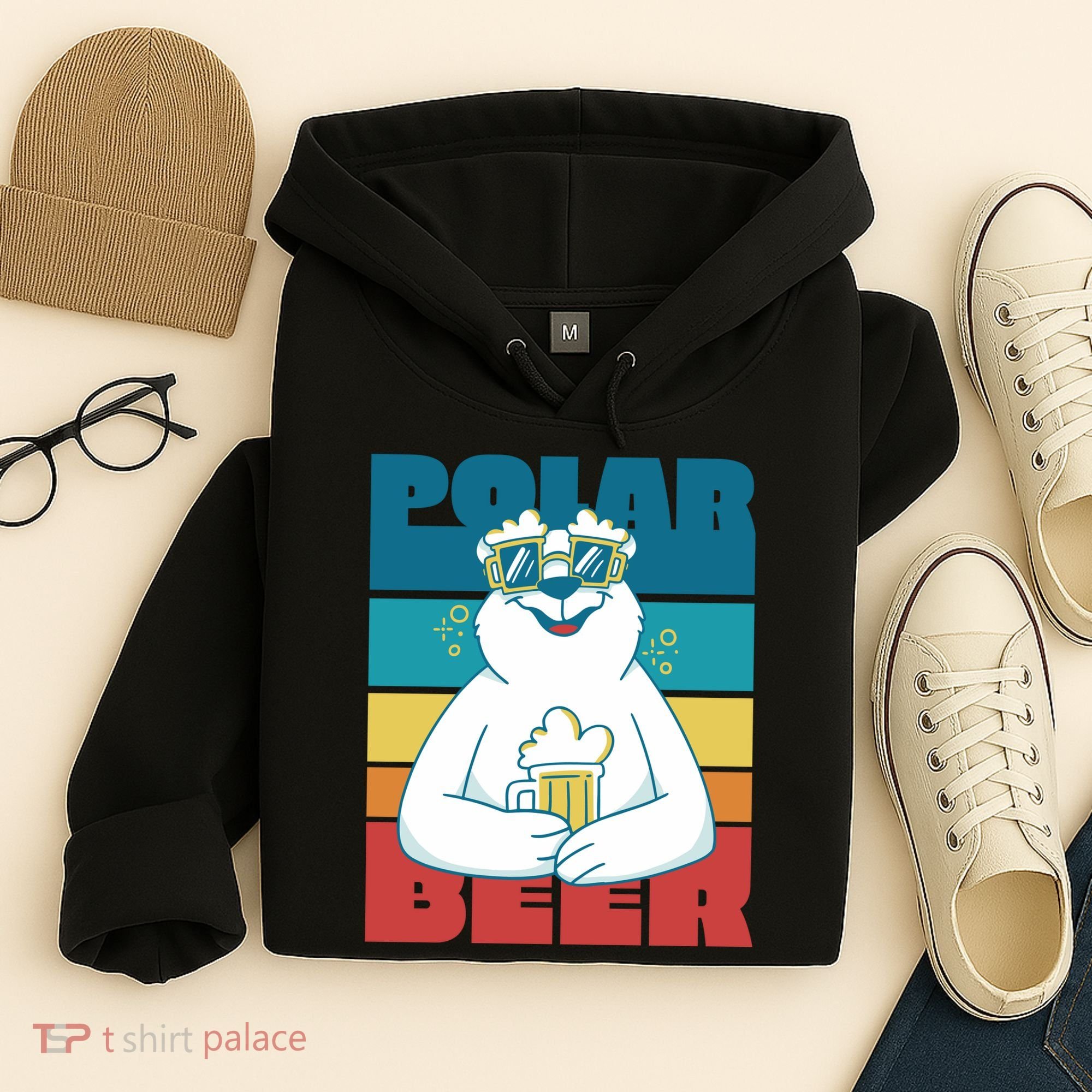 Polar Bear Funny Beer Lover Retro Sunset Hoodie