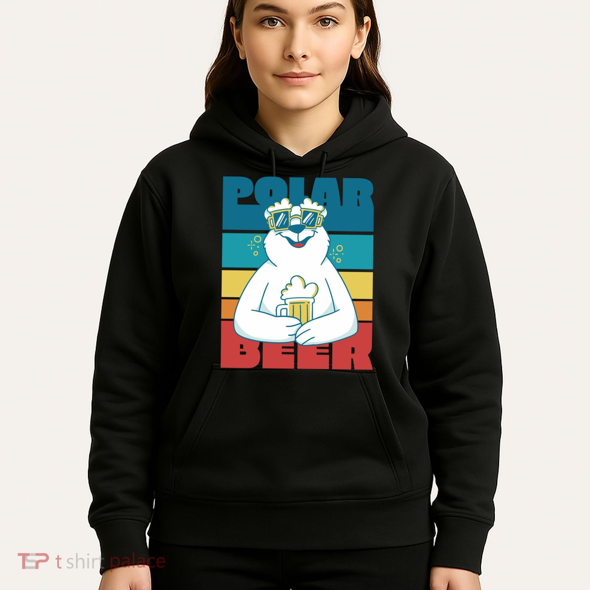 Polar Bear Funny Beer Lover Retro Sunset Hoodie