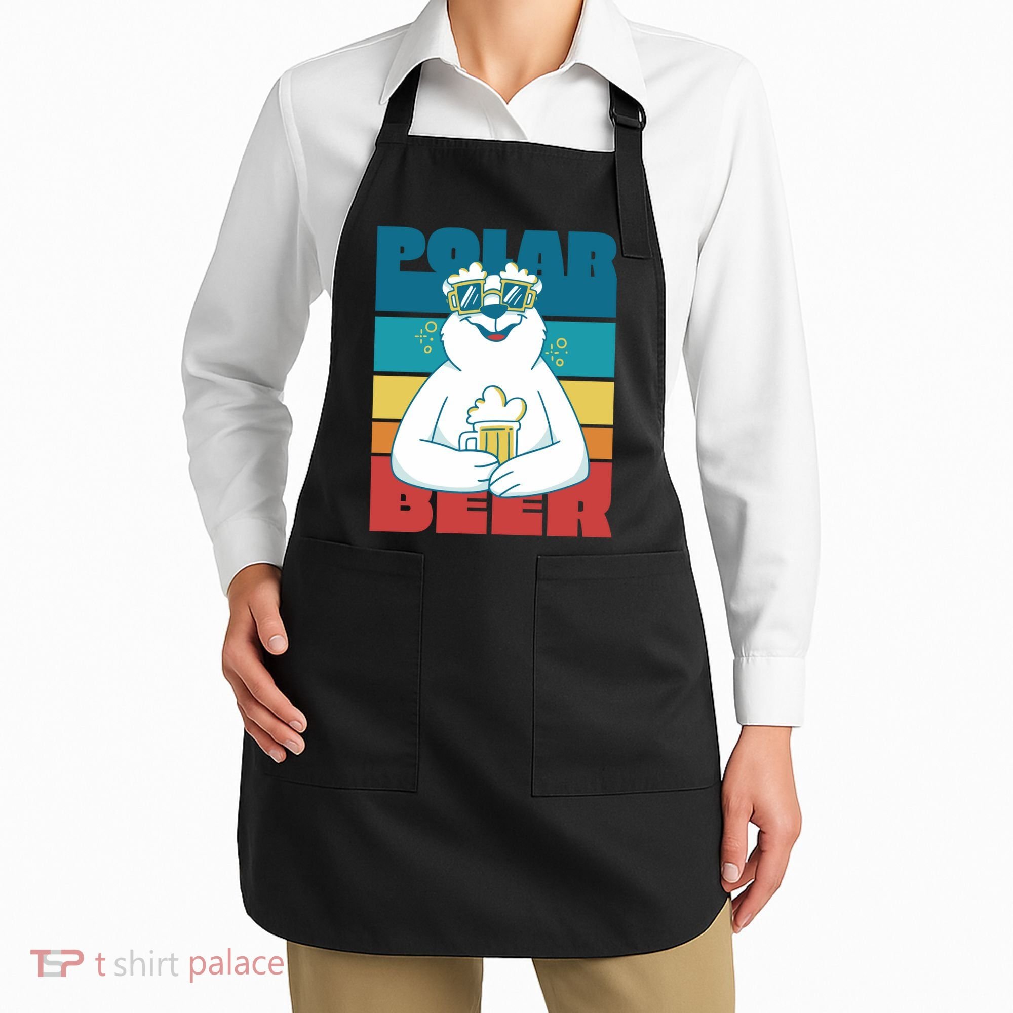 Polar Bear Funny Beer Lover Retro Sunset Apron