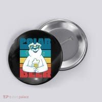 Polar Bear Funny Beer Lover Retro Sunset Button thumb 0