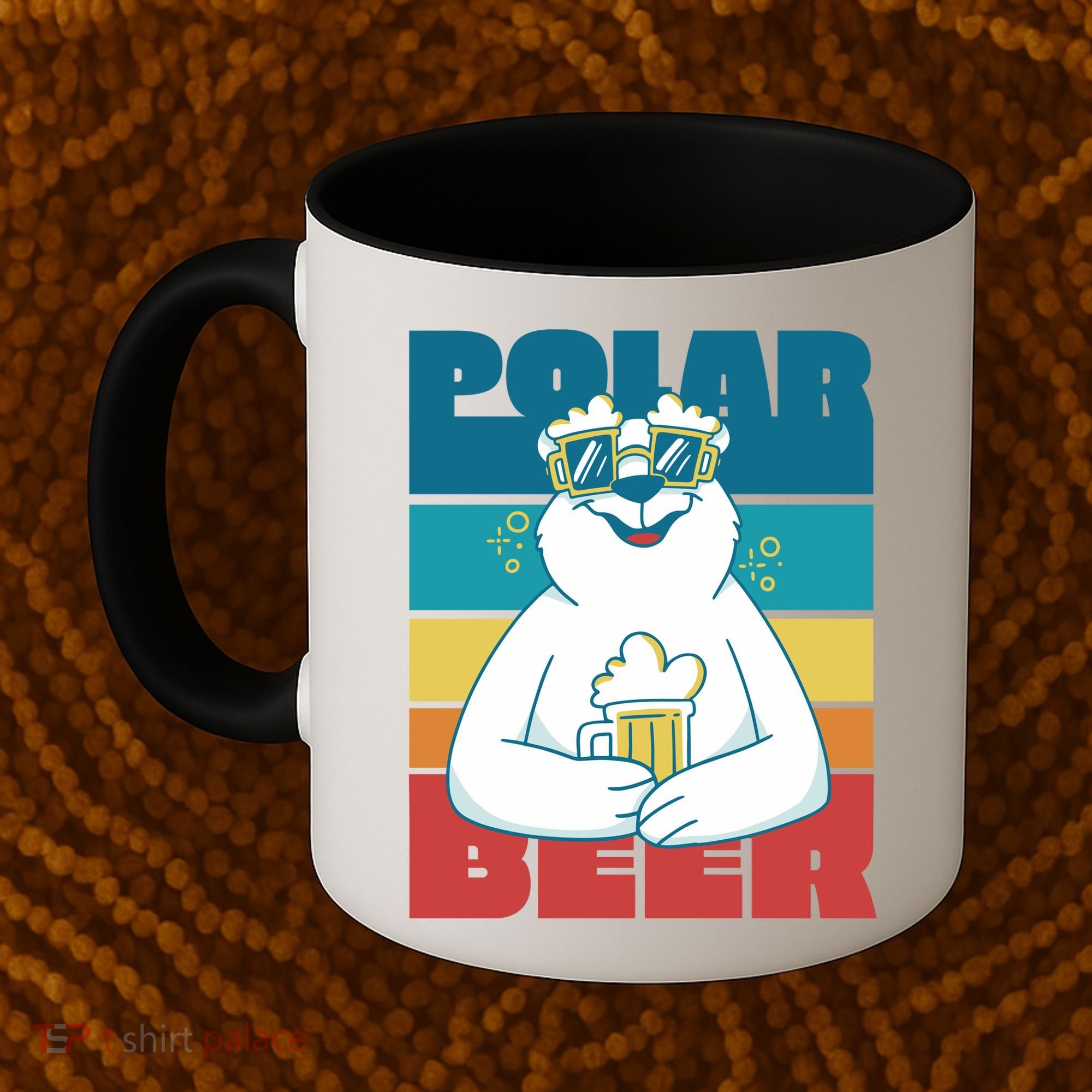 Polar Bear Funny Beer Lover Retro Sunset Coffee Mug