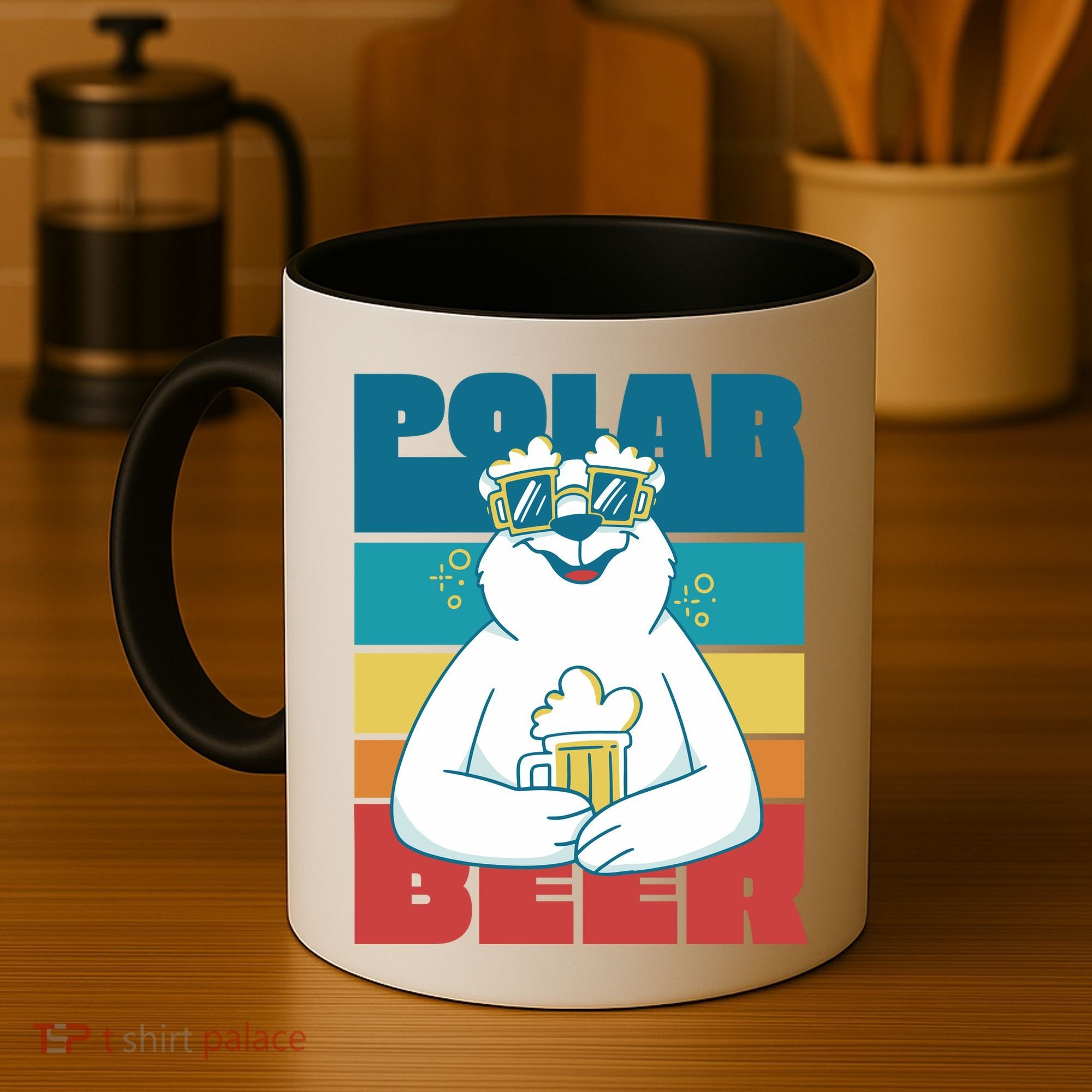 Polar Bear Funny Beer Lover Retro Sunset Coffee Mug