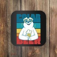 Polar Bear Funny Beer Lover Retro Sunset Coaster thumb 0