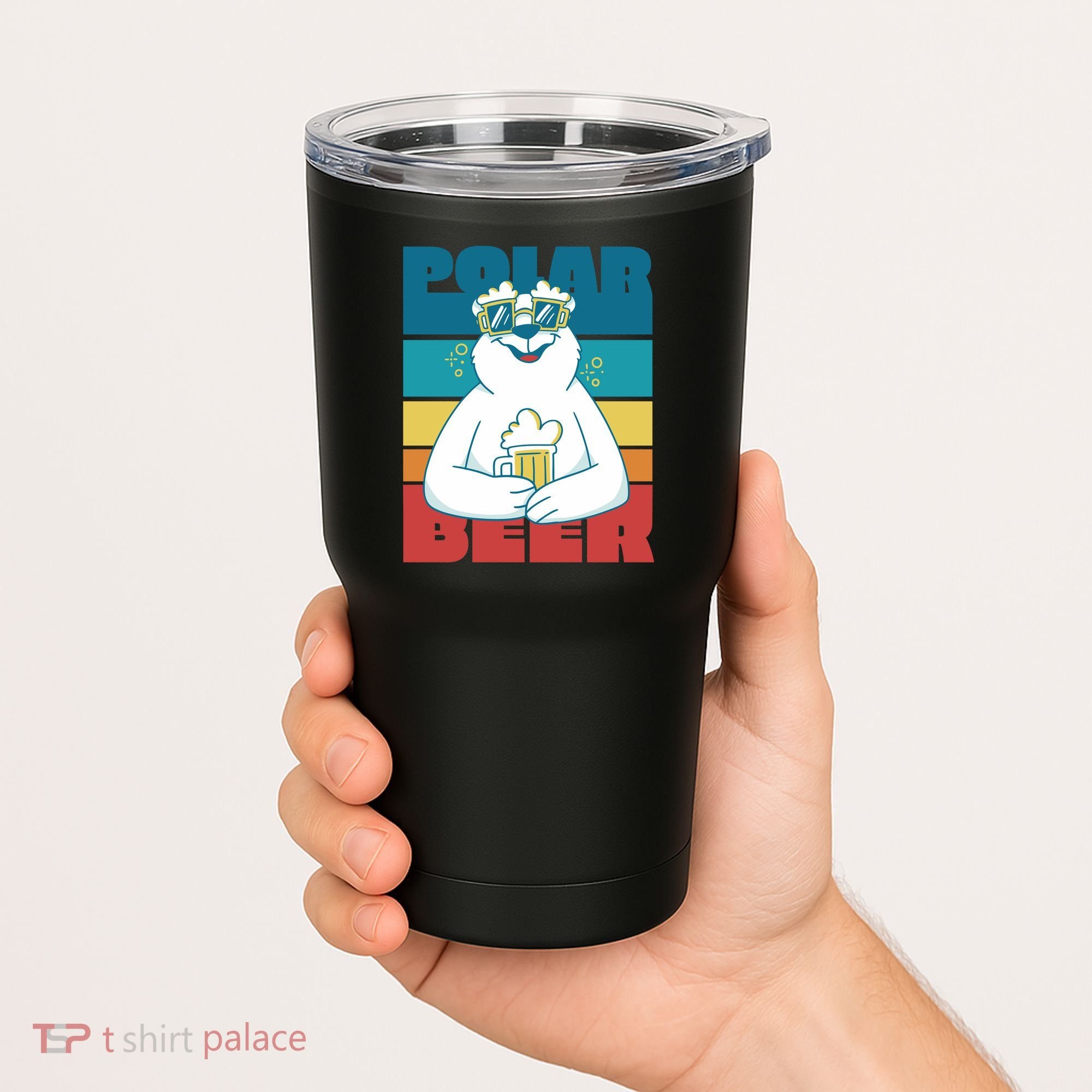 Polar Bear Funny Beer Lover Retro Sunset Tumbler