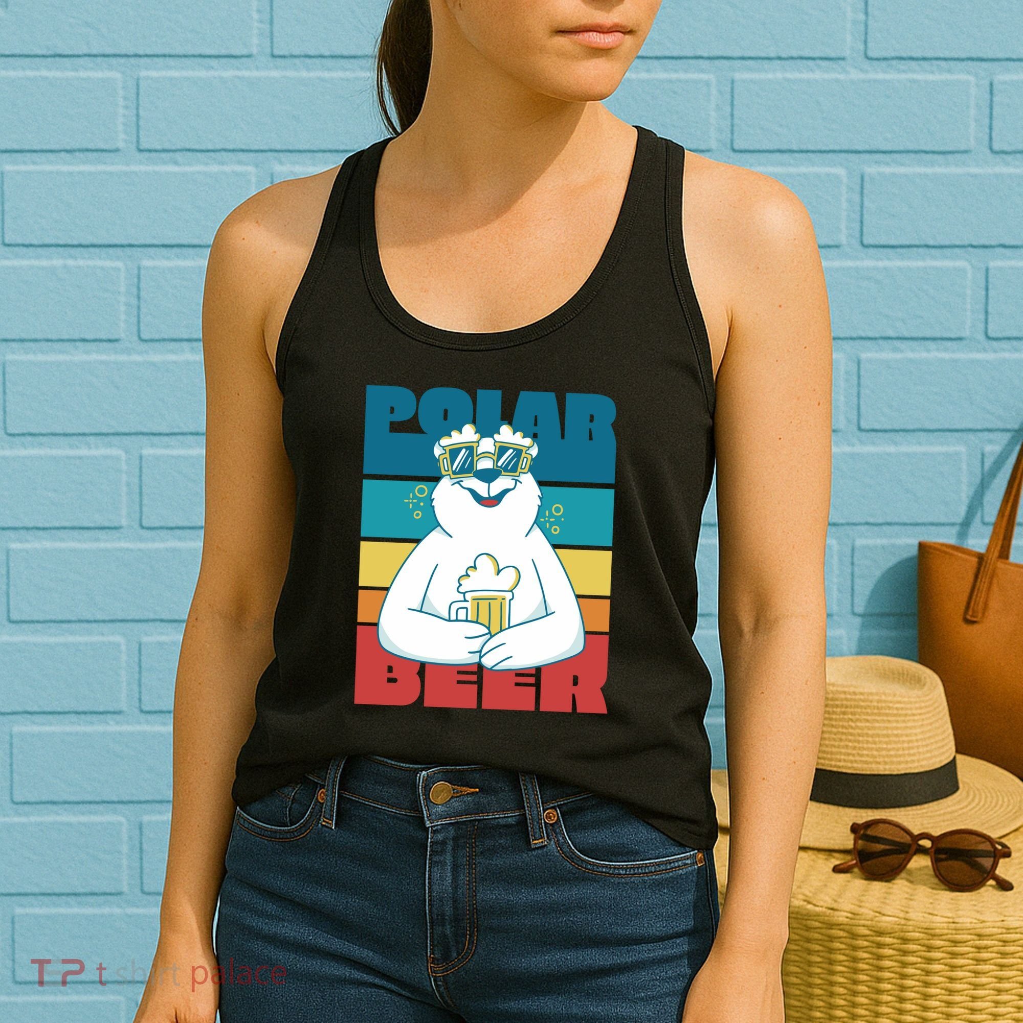 Polar Bear Funny Beer Lover Retro Sunset Women's Tank Top