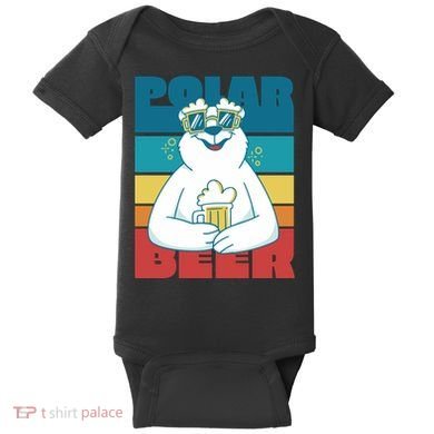 Polar Bear Funny Beer Lover Retro Sunset Baby Bodysuit