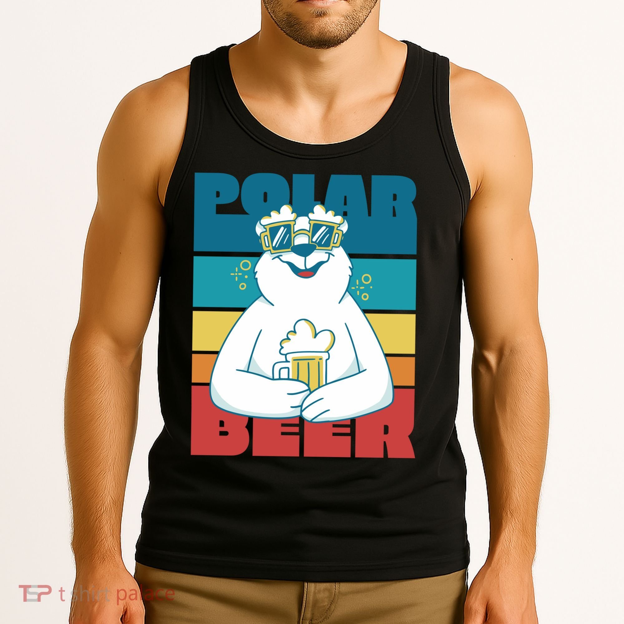 Polar Bear Funny Beer Lover Retro Sunset Tank Top