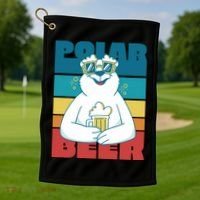 Polar Bear Funny Beer Lover Retro Sunset Golf Towel thumb 1